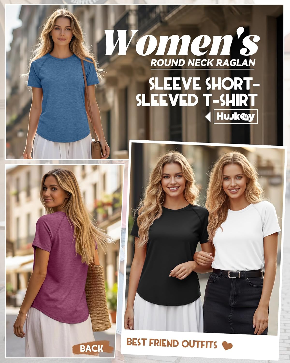 Huukeay 4 Pack Women's Short Sleeve T Shirts, Casual Raglan Summer Tunic Tops Crewneck Loose Side Split Hem Workout Tee Shirt - Image 2