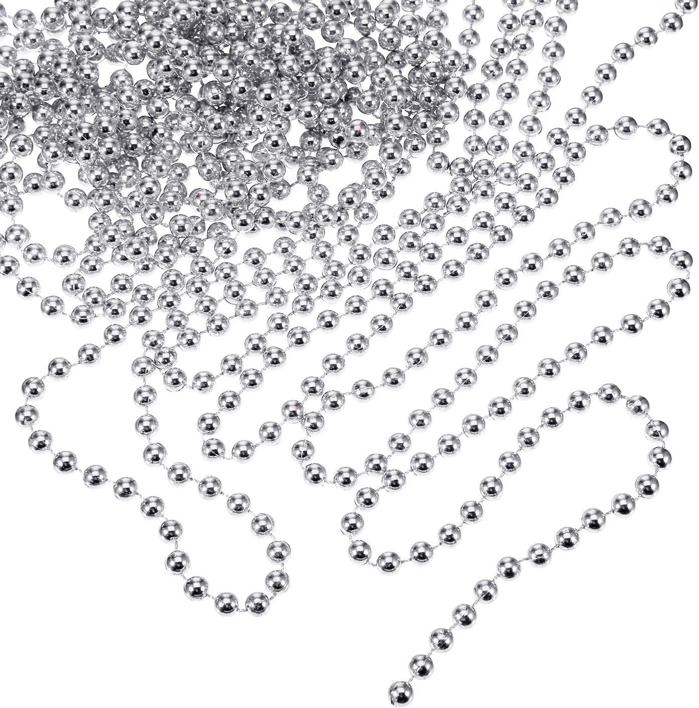 Pangda 26.2 ft Beads Garland for Christmas Tree Plastic Beads String Artificial Pearl Beaded Strands Xmas Trees Garland Chain for Christmas Wedding Party Decoration DIY Crafts(Silver)