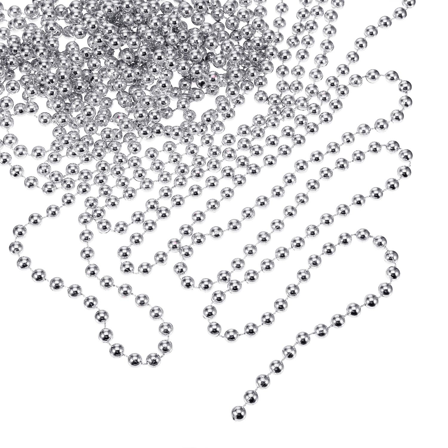 26.2 ft Beads Garland for Christmas Tree Plastic Beads String Artificial Pearl Beaded Strands Xmas Trees Garland Chain for Christmas Wedding Party Decoration DIY Crafts(Silver)