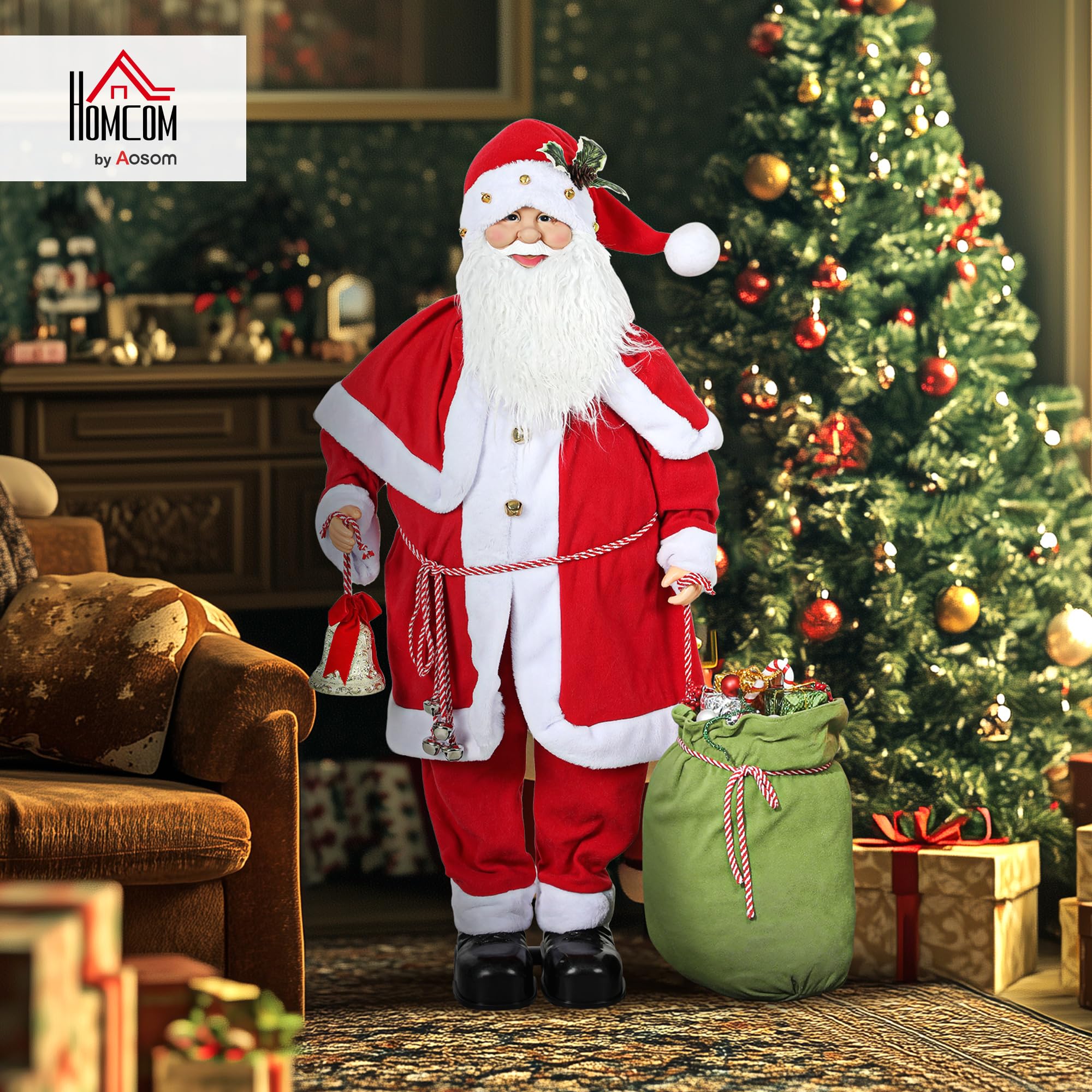 Figurine de Père Noël, Debout de Père Noël Rouge Traditionnelle 140 cm
