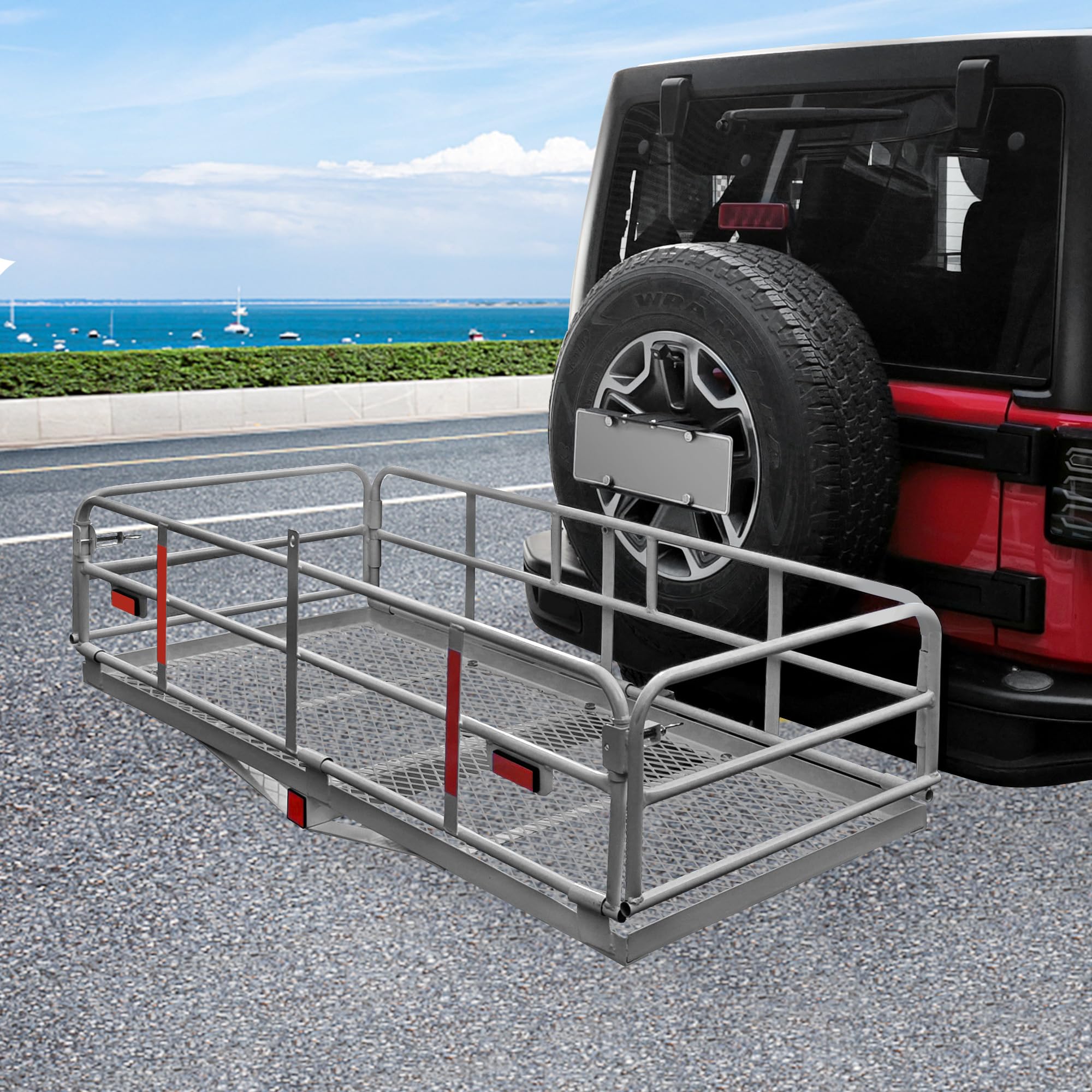 500 Lbs Heavy Duty Hitch Mount Cargo Carrier 60" x 24" x 14.4" Folding Cargo Rack Rear Luggage Basket Fits 2" Receiver for Car SUV Camping Traveling (Silver)