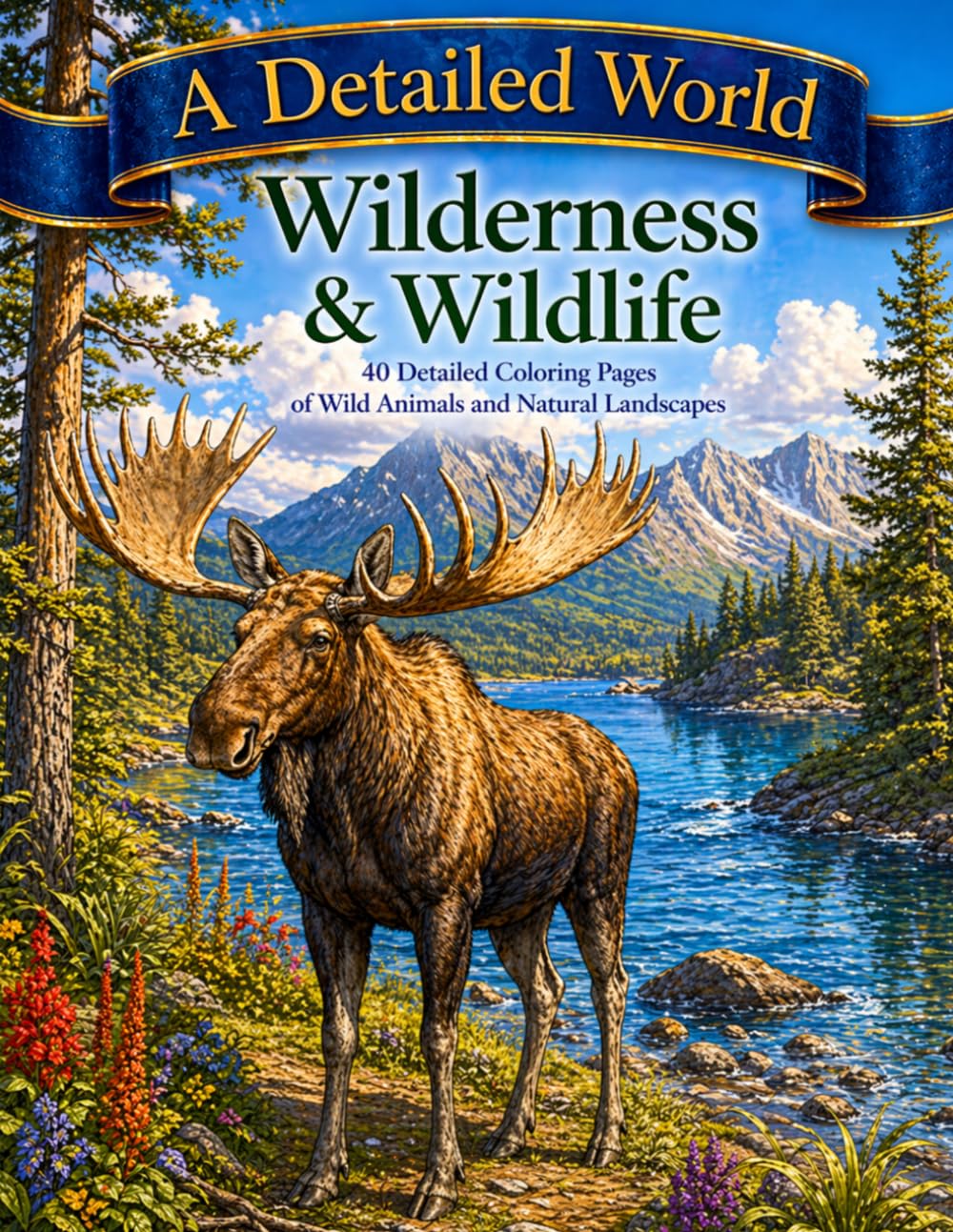 A Detailed World: Wilderness & Wildlife: 40 Detailed Coloring Pages of Wild Animals and Natural Landscapes for Adults and Teens