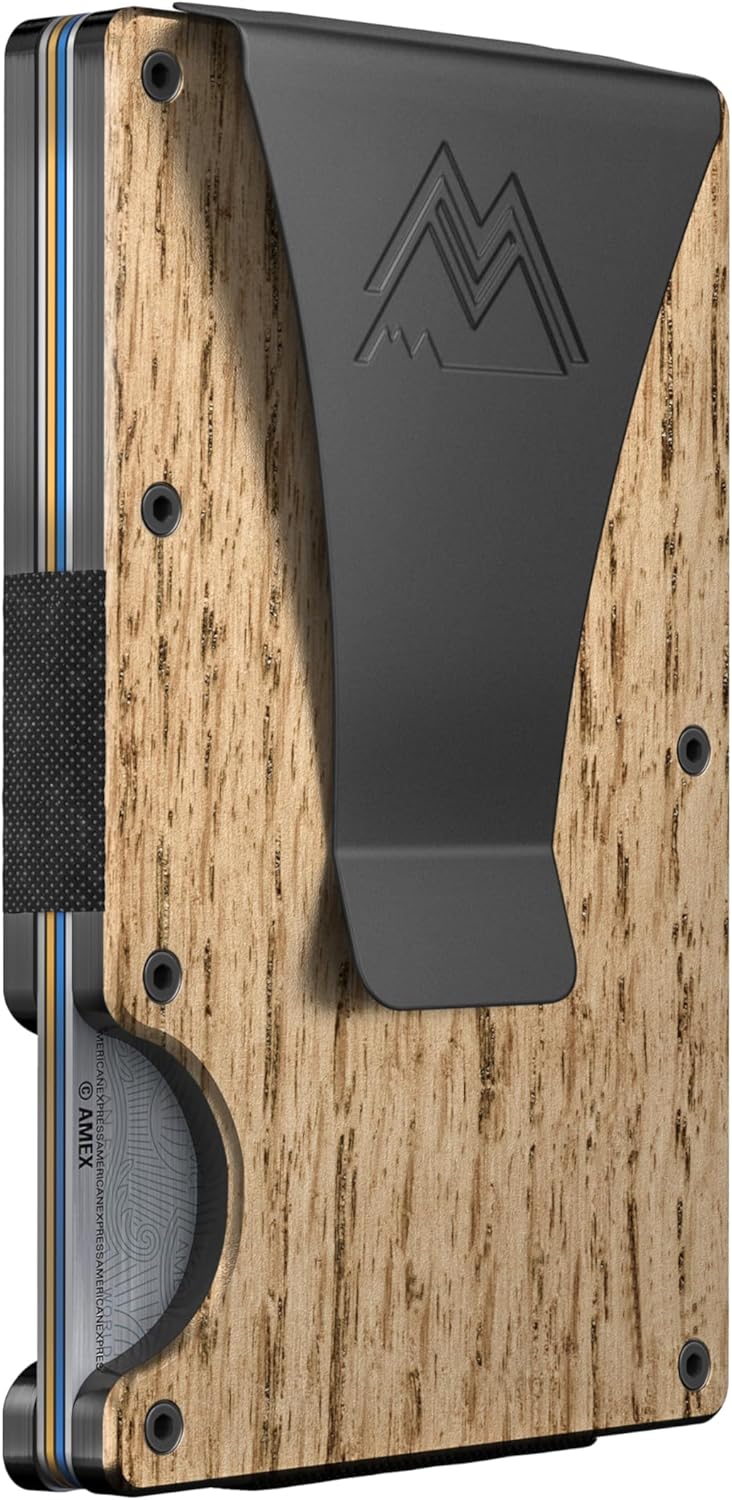Mountain Voyage Co Minimalist Wallet for Men & Women - Slim RFID Wallet, Scratch Resistant, Credit Card Holder & Money Clip, Easily Removable Money & Cards, (Beech Wood Carbon)