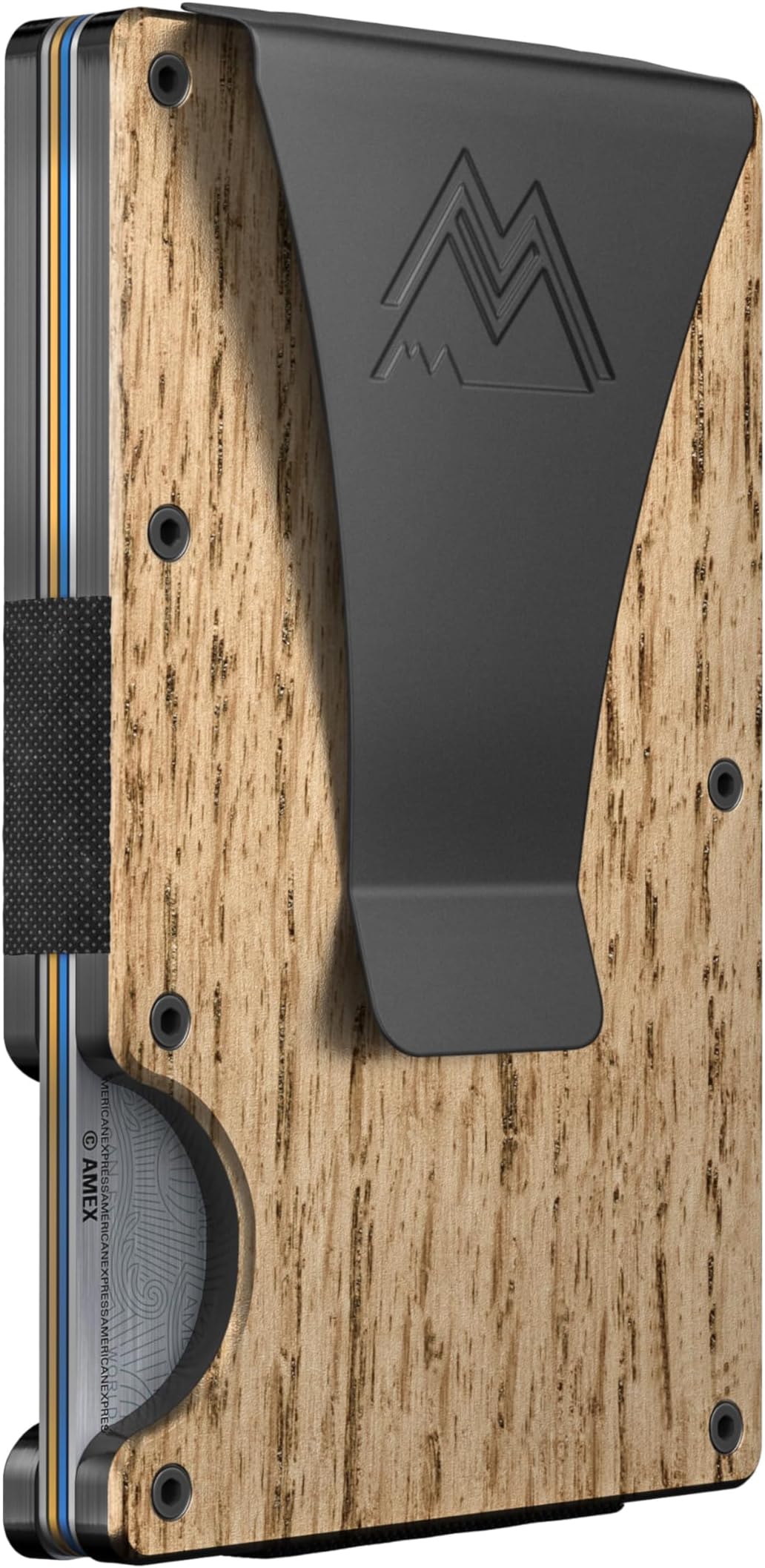 Mountain Voyage Co ミニマリストキャッシュストラップとマネークリップウォレット, ブナ材カーボン。, マネークリップ。