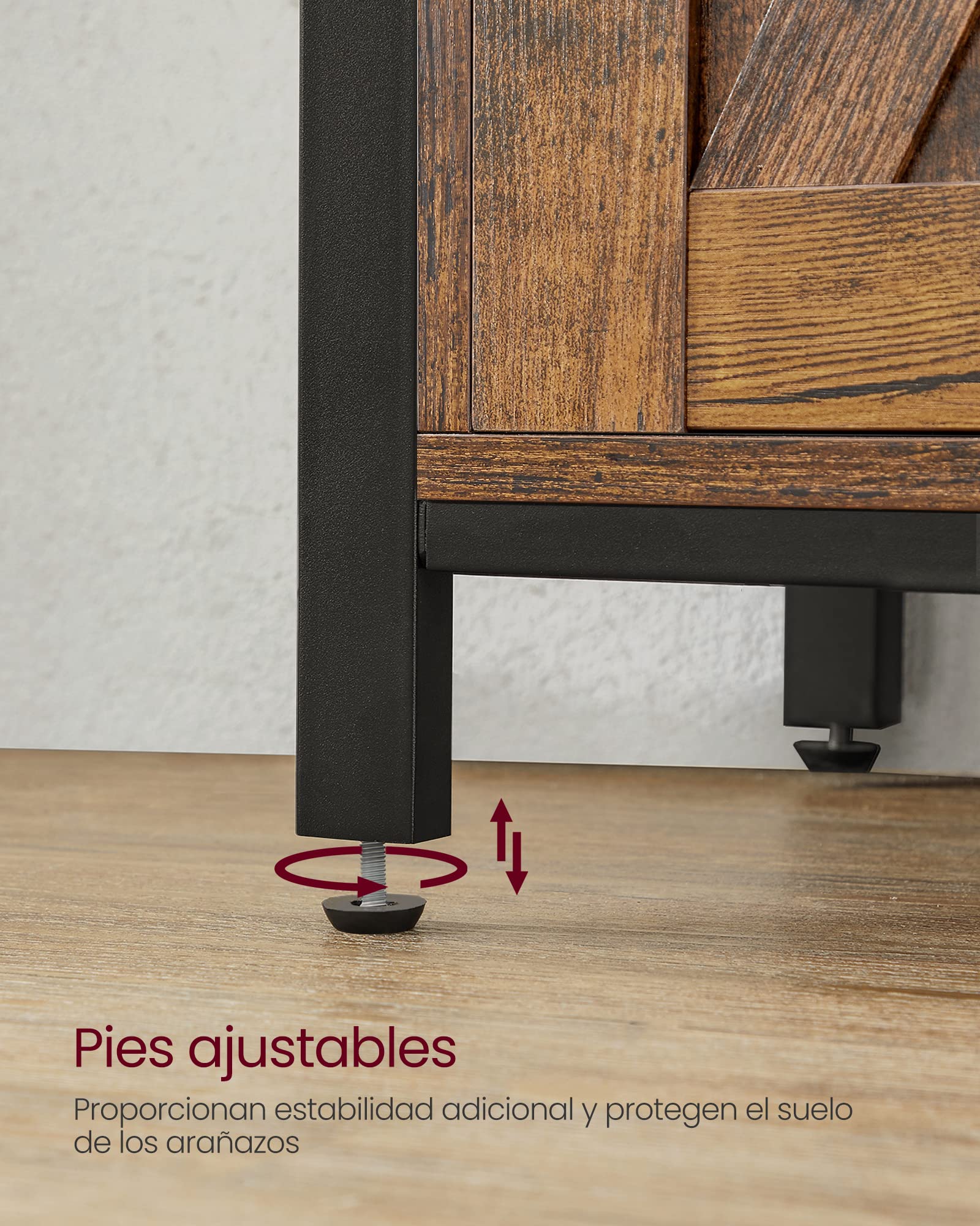 VASAGLE Aparador, Armario de Cocina, Armario de Almacenamiento, con 2 Puertas Correderas, 33 x 100 x 80 cm, Estantes Ajustables, para Salón, Marrón Rústico y Negro Tinta LSC092B01