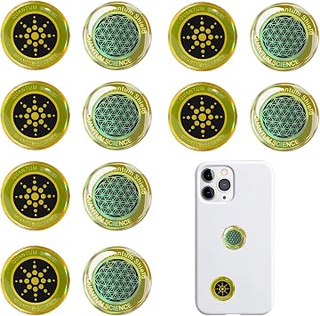 12 Pcs Emf Blocker for Cell Phone,Radiation Blocker,Emf Stickers for Cell Phone,A Practical Gift for Tech Lovers for Smart Phones/Laptops Electronic Devices Blockers Flower of Life-Gold