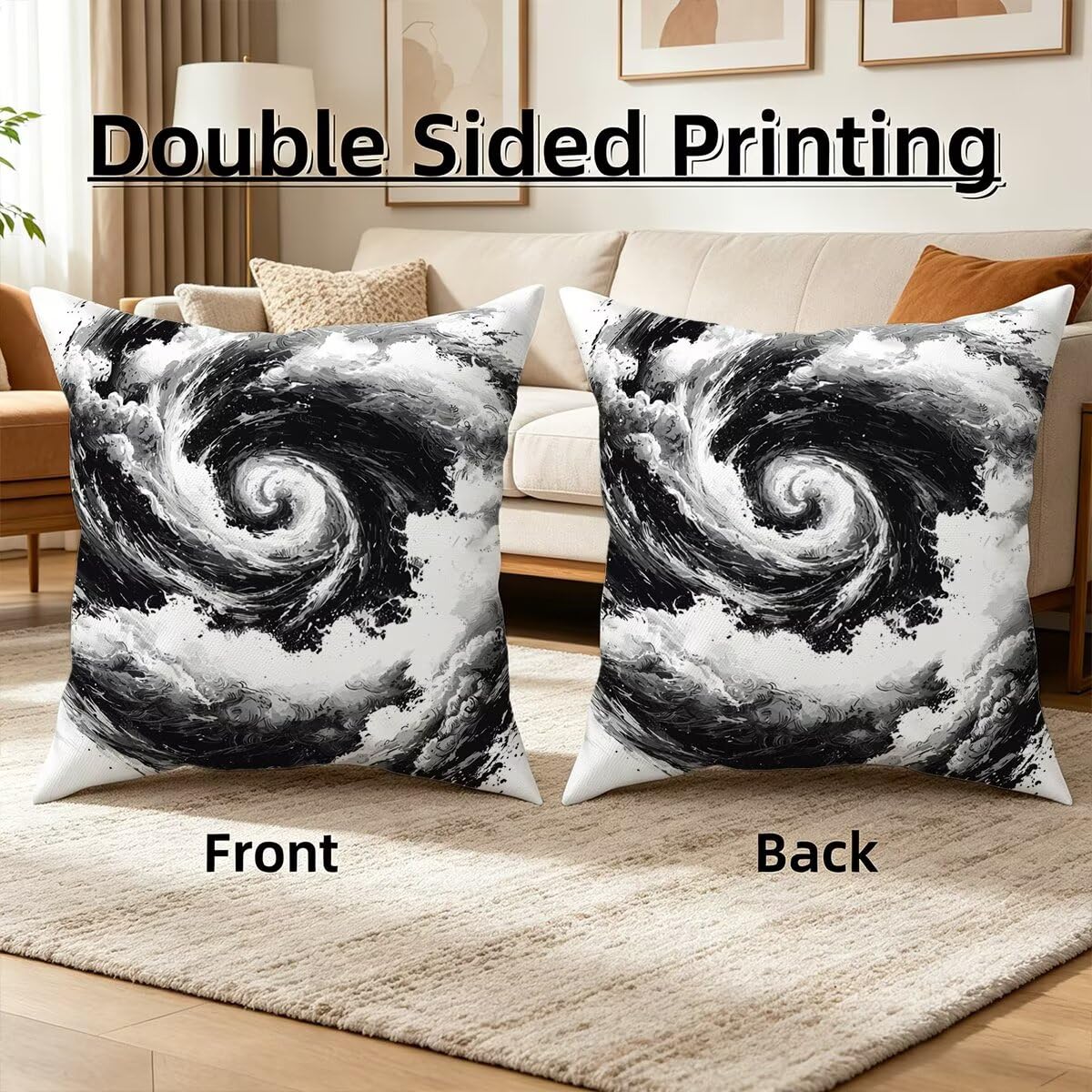 Federe Cuscino Divano 60x60, Grigio Cuscini per Divano da Esterno Set da 4, Lino Copricuscini Divanos Impermeabile, Copri Cuscini Nuvola Motivo Fronte Retro Stampato per Giardino, Sofá, Balcón, G-89