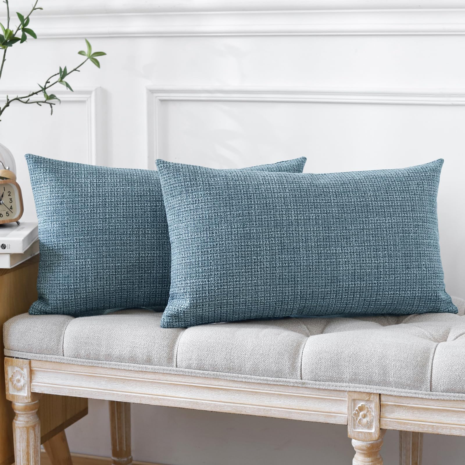 JOTOM Set of 2 Cushion Covers 40x60 cm Linen Blue Decorative Throw Pillow Covers 16x24 Inch Lumbar Cushion Case Home Decor Pillowcases for Couch Sofa Living Room Bed (Blue) - Image 4