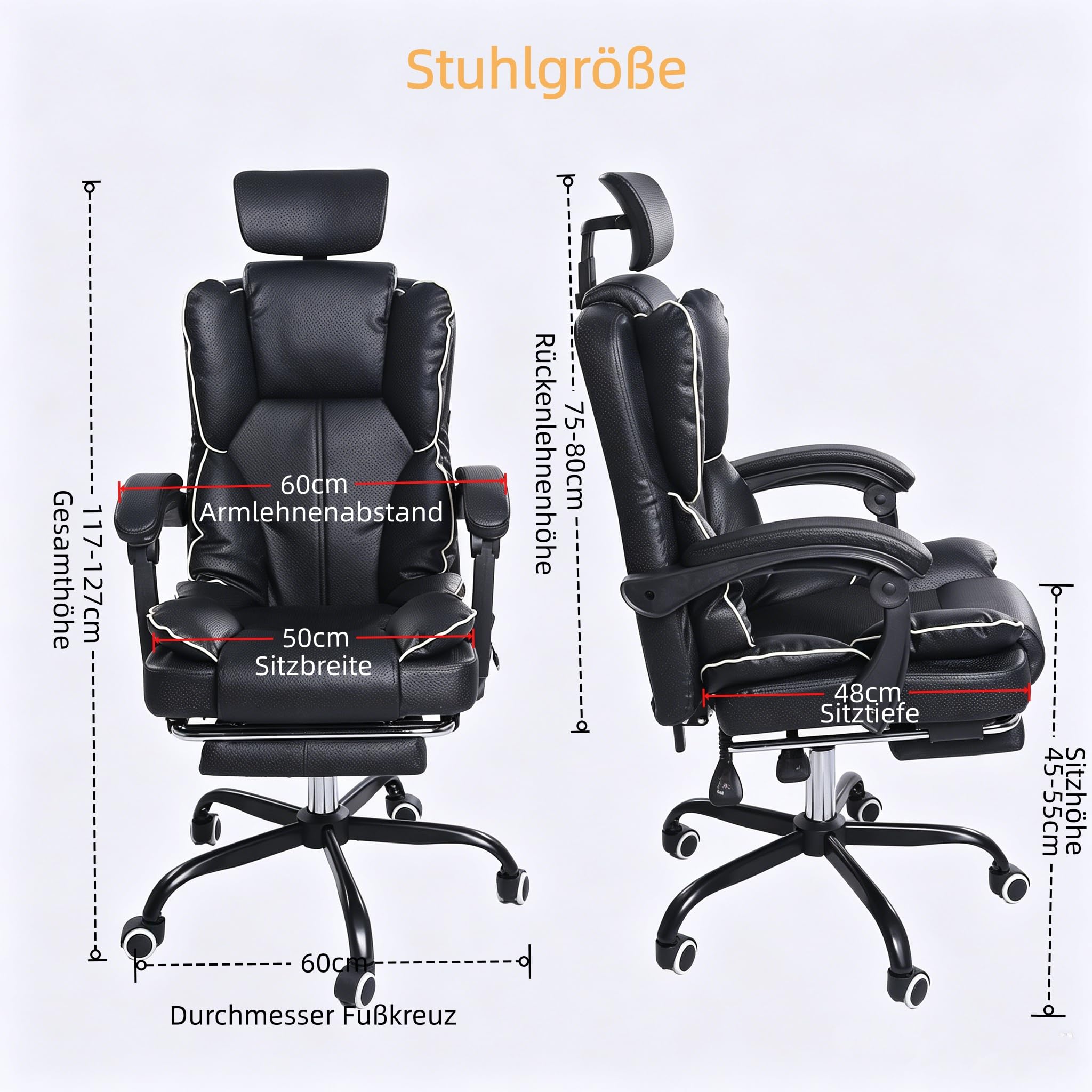 Ergonomischer Gaming‑Stuhl mit Ventilator, Luftkühler und Kühlung – Belüfteter Kühlsitz, Bürostuhl mit Liegefunktion, sanfte Vibrationsmassage, Chefstuhlmit mehrwinkliger Verstellung(Schwarz)