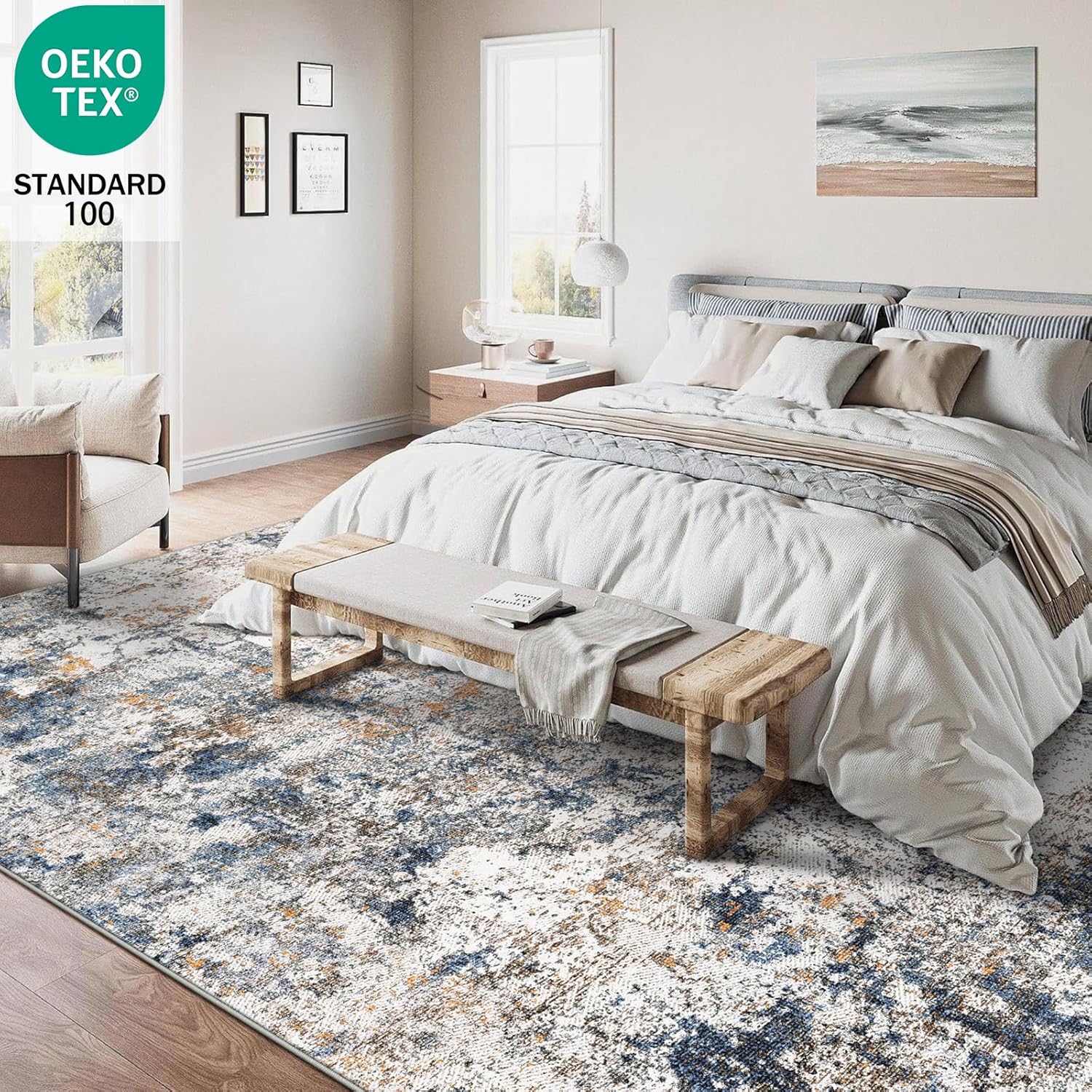 6x9 Washable Area Rug for Living Room, Multicolor Modern Vintage Abstract Rug Large Non-Slip Low Pile Soft Faux Wool Carpet, Kids and Pets Friendly for Bedroom Dining Room Farmhouse Home Decor Rug