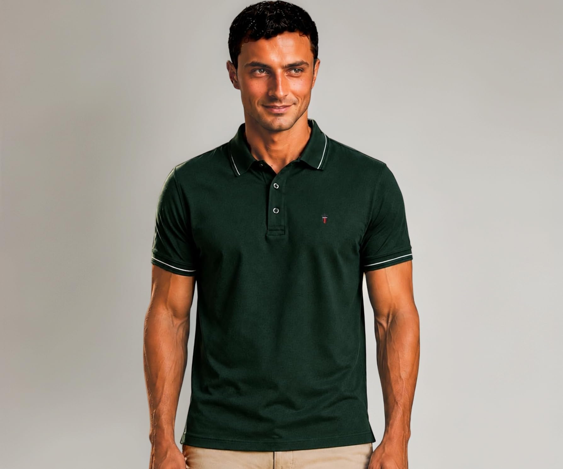 Cotton Men's Slim Fit Textured Collar and Cuff Solid Pique Half Sleeve Polo T-Shirt with Stretch
