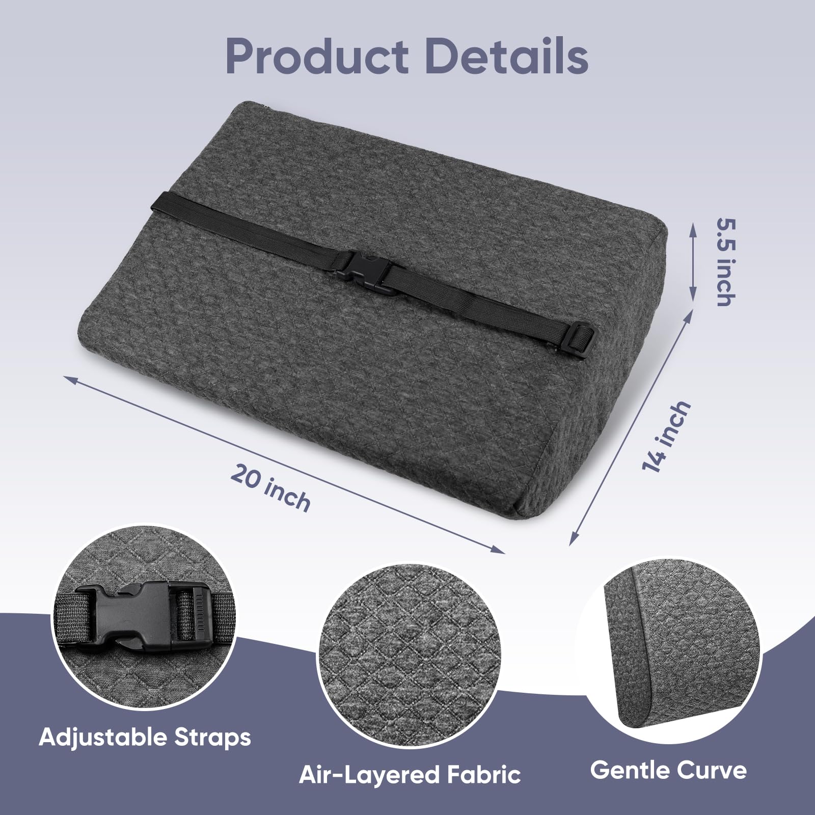 Almohada de apoyo lumbar extra grande para reclinable, cojines de apoyo de espalda con correa trasera, espuma viscoelástica de alto apoyo, duradera, suave