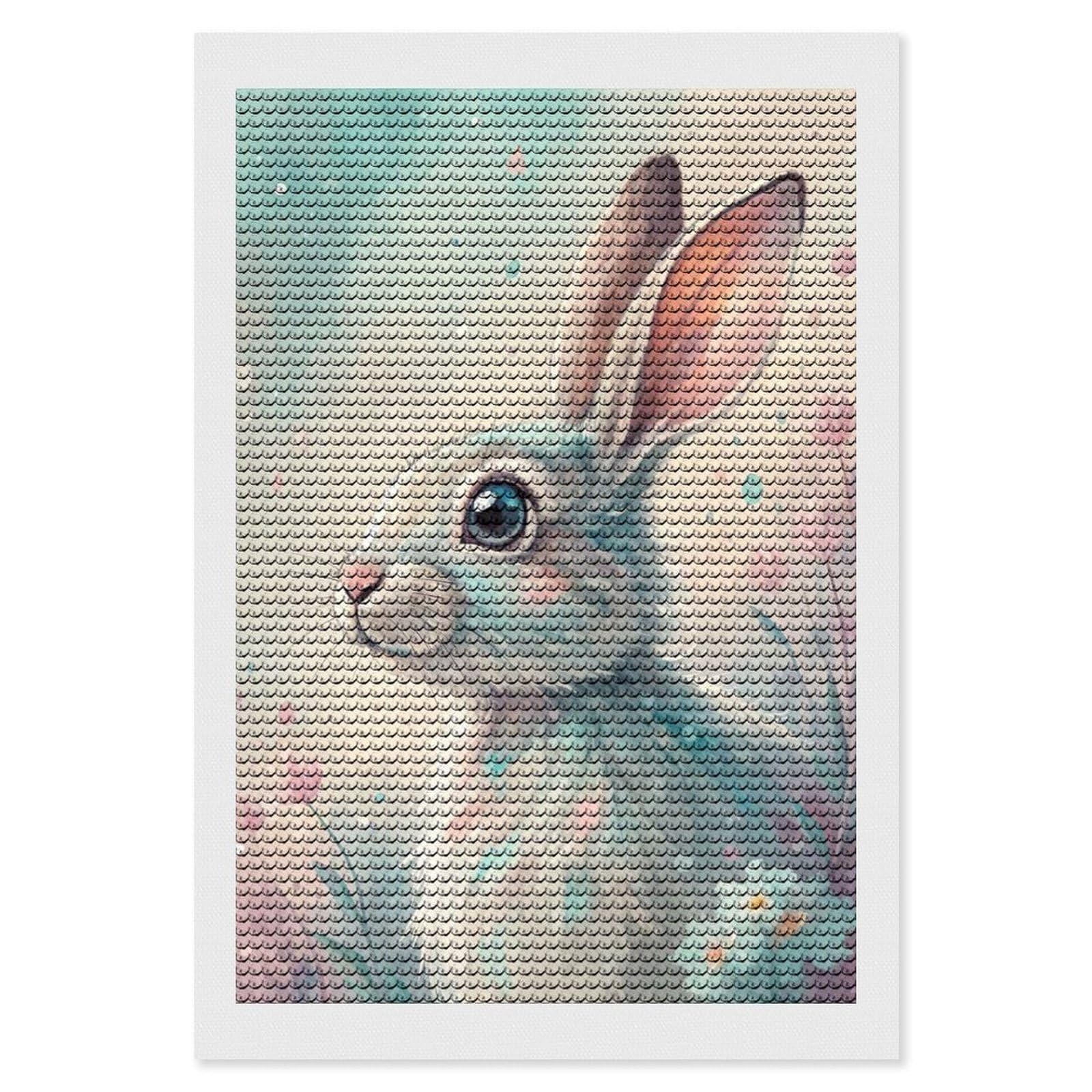 Junmoney Pastel Watercolor Bunny with Flowers Diamond Painting Set 8"x12", Full Kit Included, Sparkling Round Gems, Farmhouse Decor, Festive Craft Gift