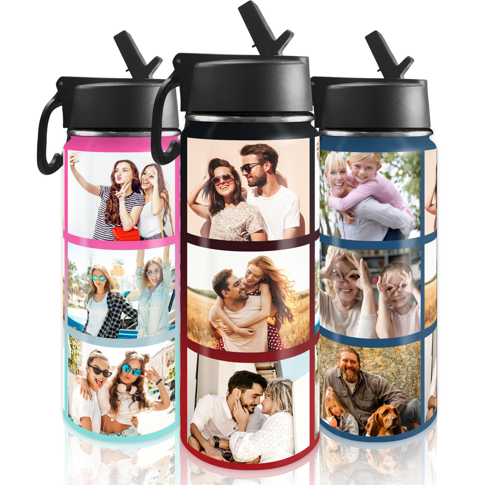 Amazon.com: Personalized Photo Water Bottle with Straw Lid, 18 oz/32 oz  Custom Stainless Steel Sports Water Bottle with 1-9 Picture Name or  Text-Double Wall Vacuum Insulated Gift Cup for Kids Women Men :