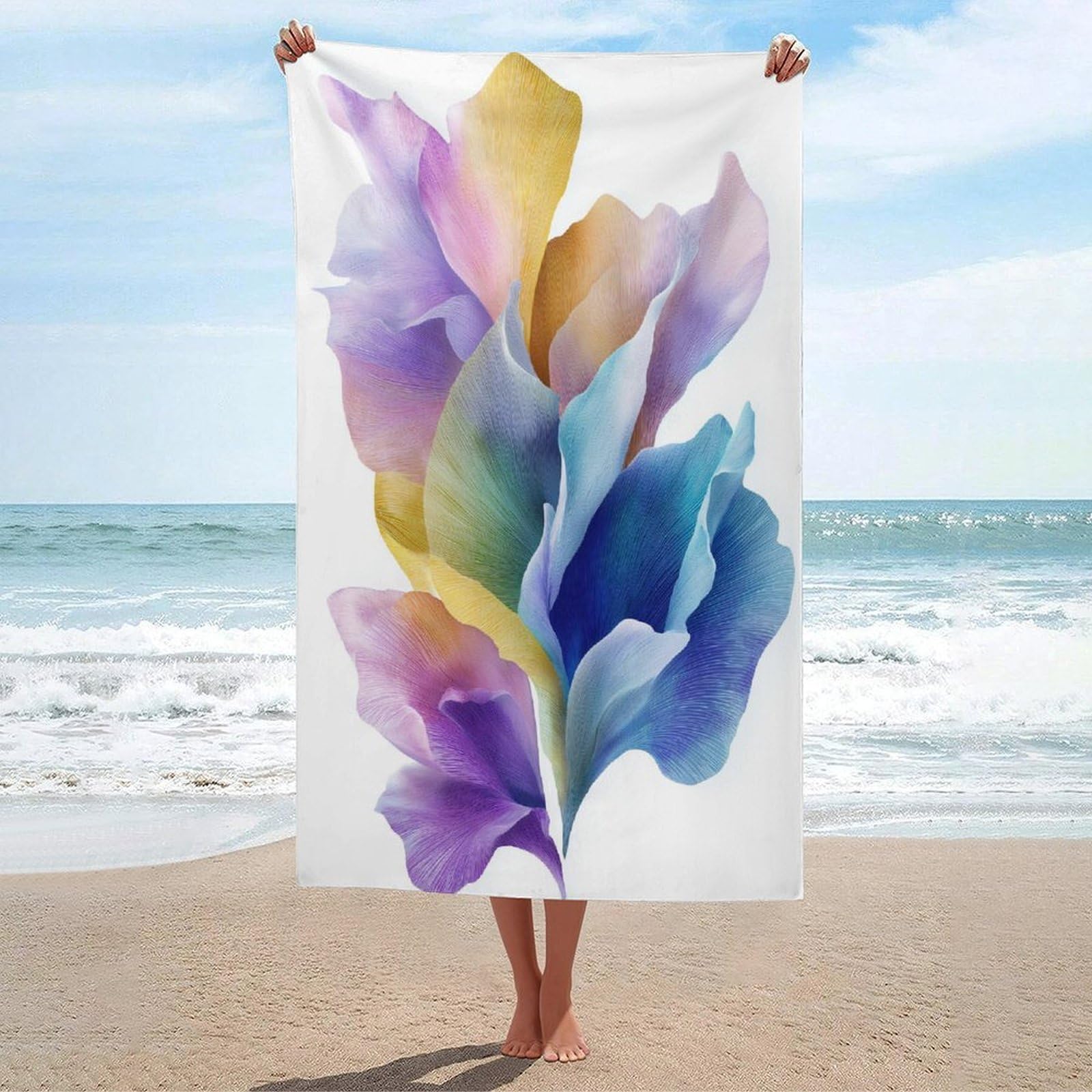 LSRCPD Watercolor Petal Luminous Rainbow Gradients Beach Towel Sand Free Microfiber Large Shower Towels Multipurpose Absorbent for Bathroom Pool 130x80 CM