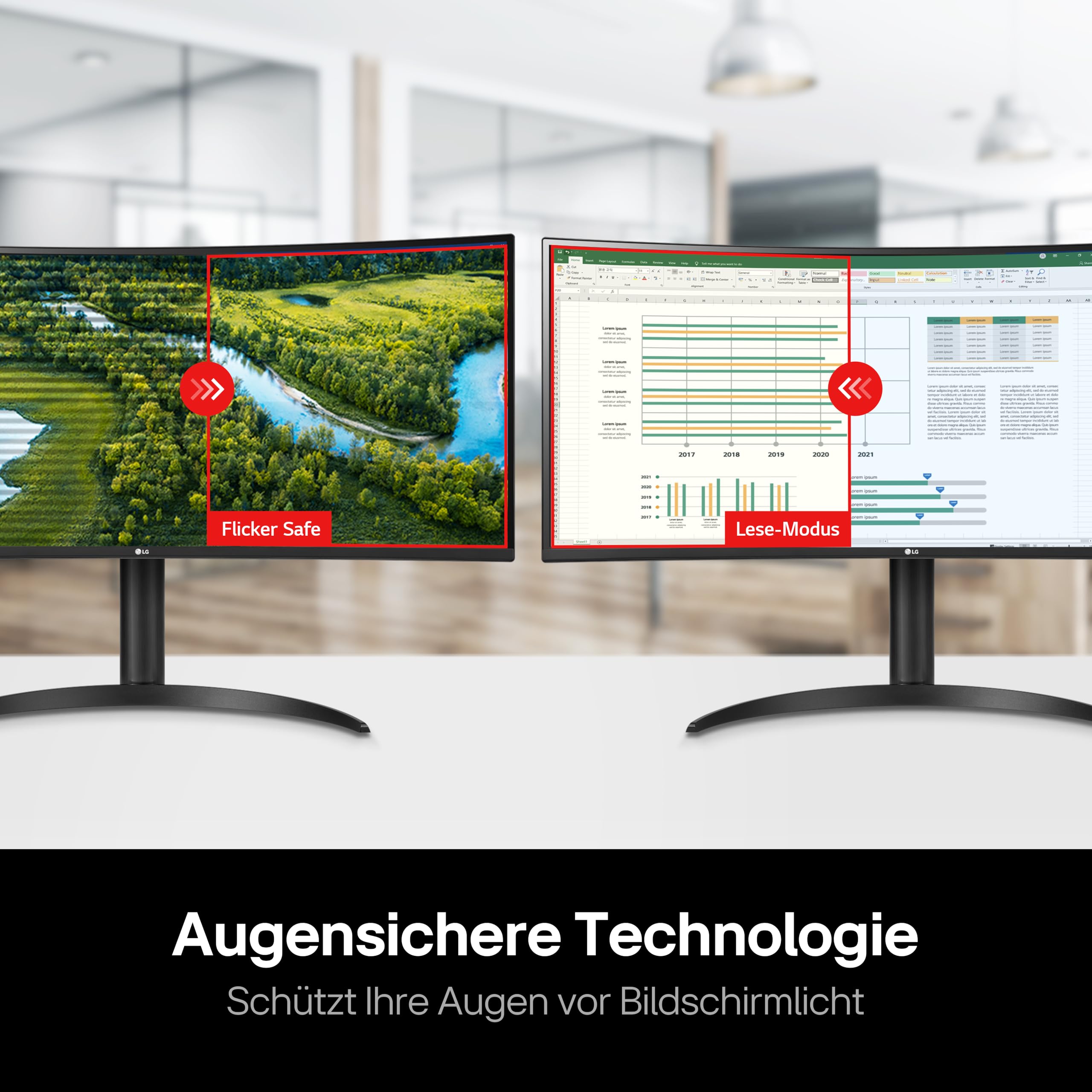 LG UltraWide 21:9 Curved QHD Monitor 34WR55QC-B - 34 Zoll, HDR10, PBP-Modus, OnScreen Control, AMD FreeSync, 100Hz, USB-C, Höhenverstellung (110mm) - Schwarz