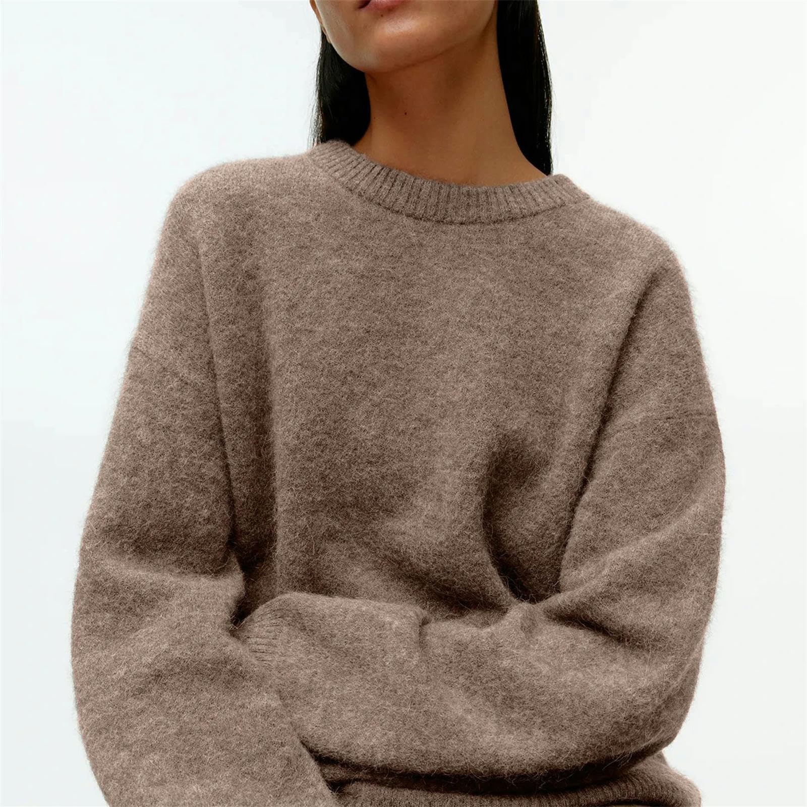 Sweter O Neck Lampion Rękaw Sweter Kobiety Dzianinowe Swetry Damskie Topy-Czarny-M