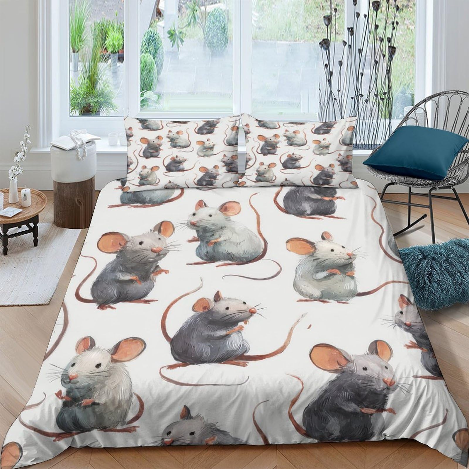 Ctjqhvkz Style-1 3D Printed Cute Mouse Fitted Sheet Microfiber Soft Breathable Cartoon Rat Bed Cover For Bedroom Dorm Mattress Decor Single（135X200cm）