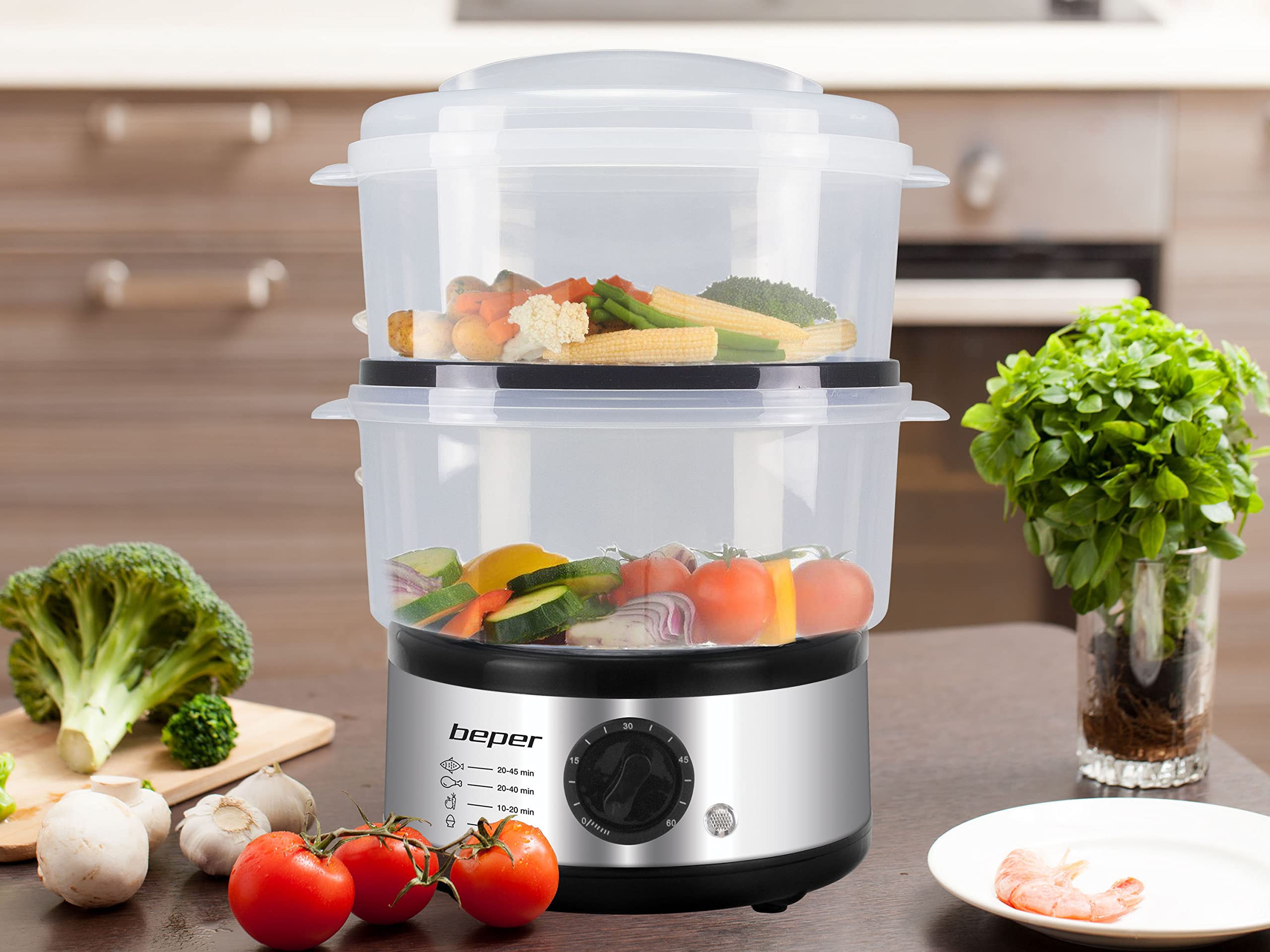 BEPER BC.261 Cuiseur Vapeur 5 Litres avec Minuteur Électrique Sans BPA