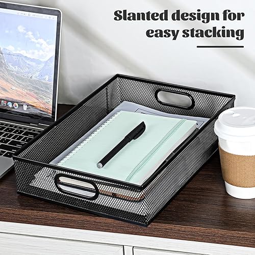 Miniatura 6 de Bandeja organizadora de escritorio tamaño A4, organizador de cajones de malla negra, bandeja de almacenamiento de papel de escritorio, cesta de