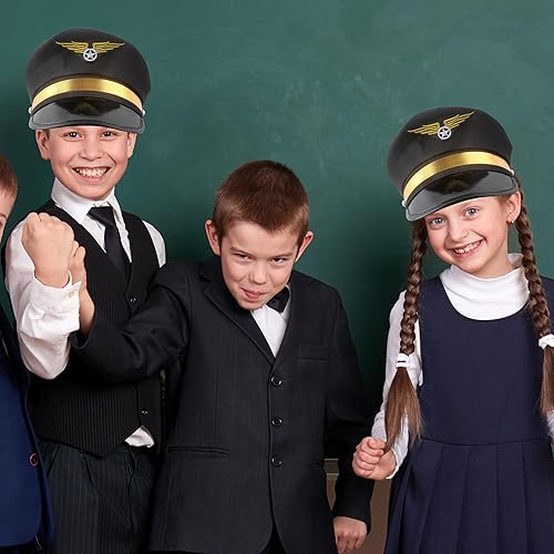 Miniatura 6 de SGBETTER Paquete de 8 sombreros de piloto para niños, sombrero de capitán de avión, sombrero de piloto de aerolínea para niños y niñas, accesorio