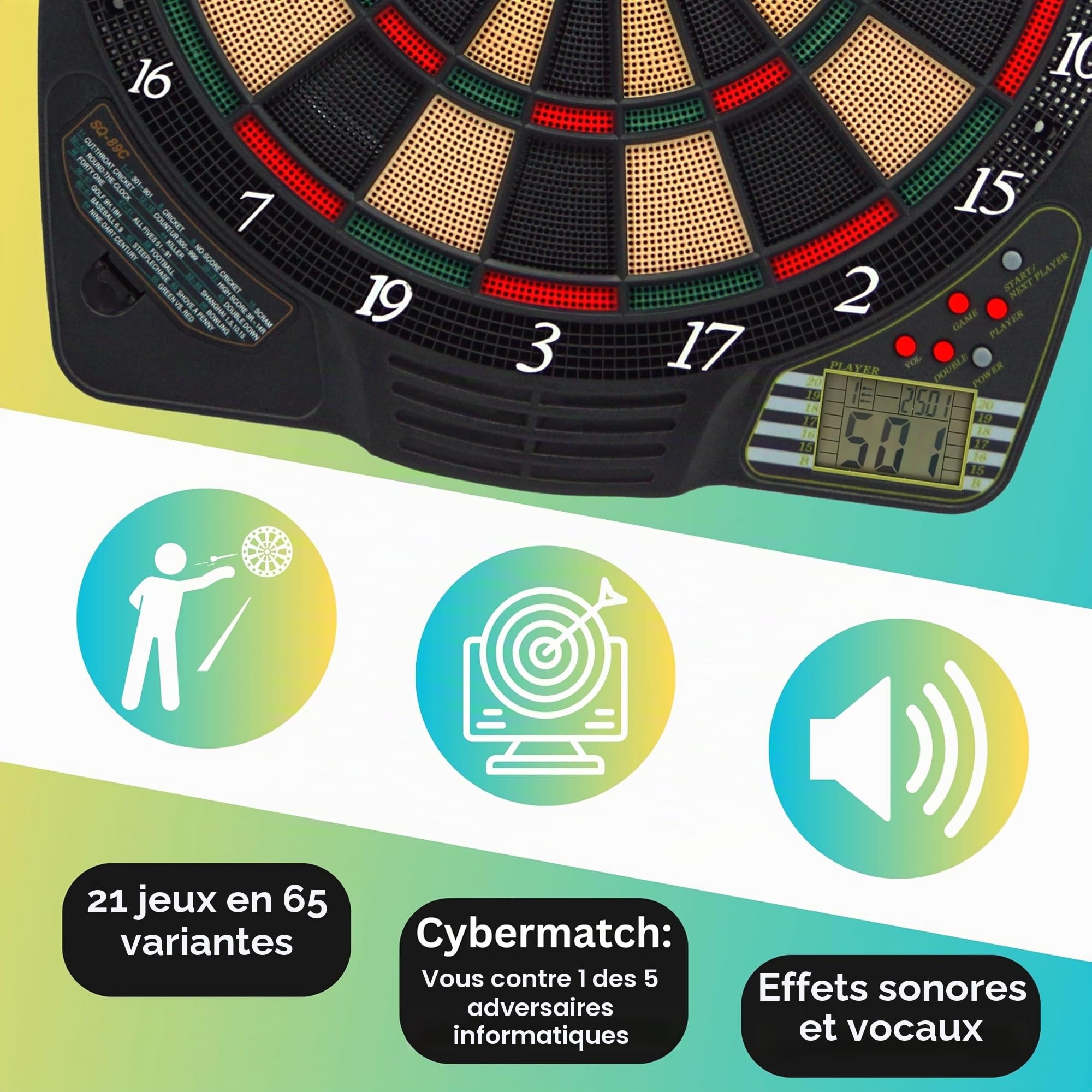 Ensemble de fléchettes Best Sporting Chester - Cible avec affichage LCD, 6 fléchettes électronique et pointes de rechange - Avec adaptateur secteur