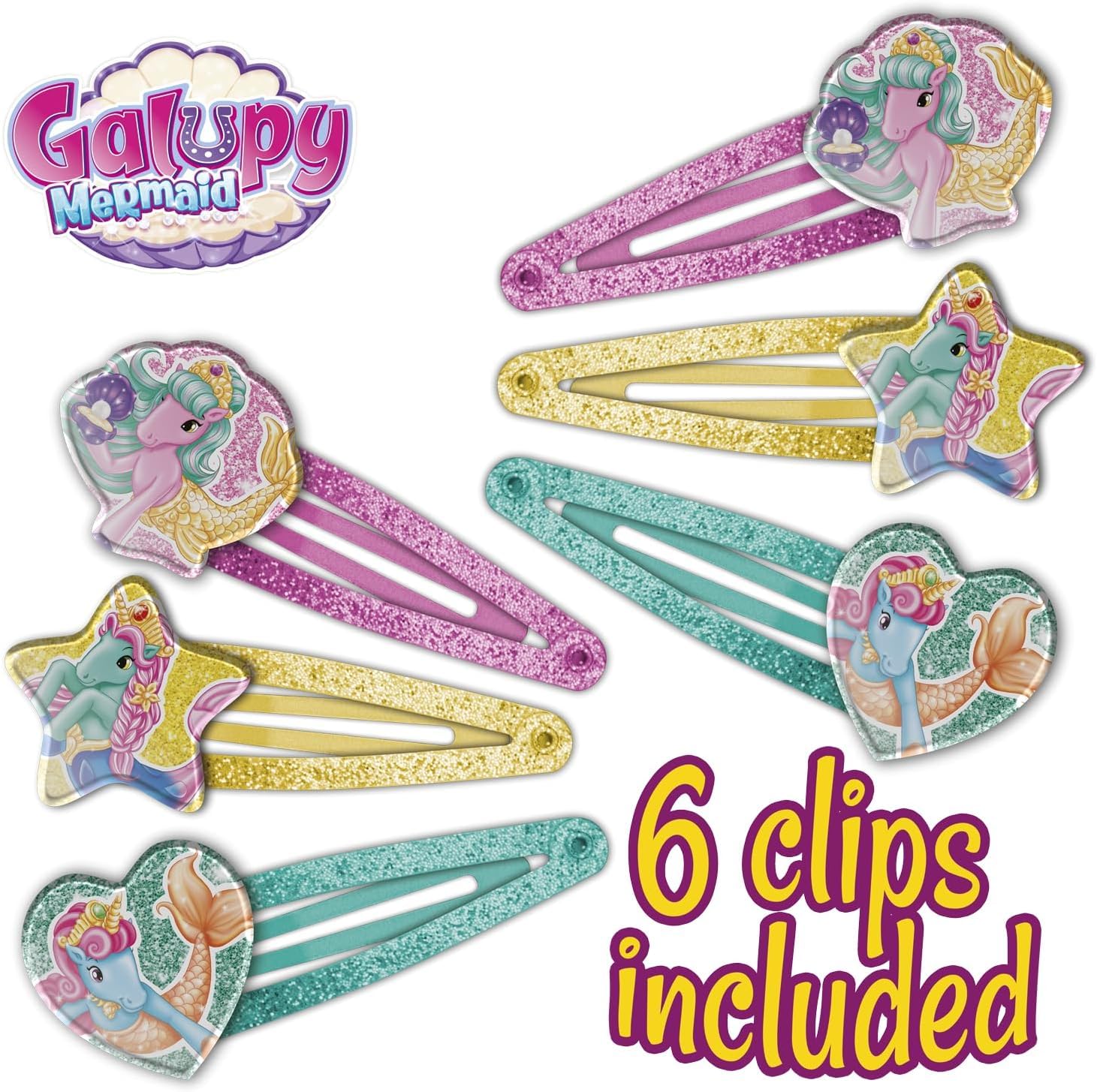 CRAZE - Galupy Mermaid Hair Clip, 6 spinek do włosów dla dziewczynek z jednorożcem, 3 różne wzory (po 2 sztuki)