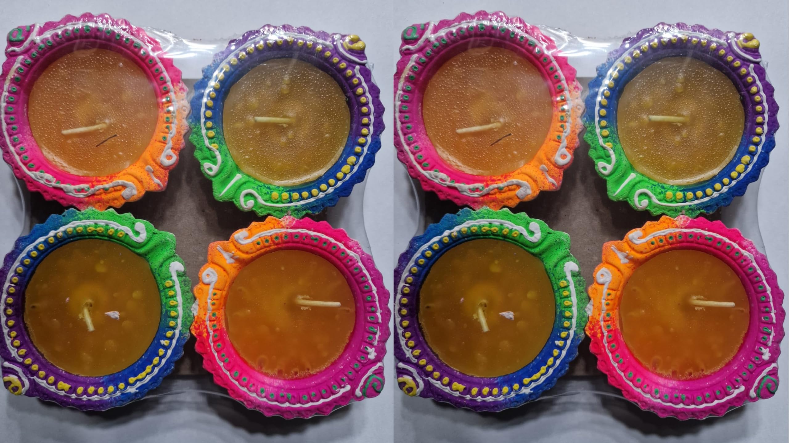 Colorful Decorative Diya Lights | Handcrafted Clay Lamps | Ideal for Diwali, Festivals, Rangoli & Home Décor | Beautifully Designed Oil Lamps for Prayer & Decoration (Design 4, Pack of 2)