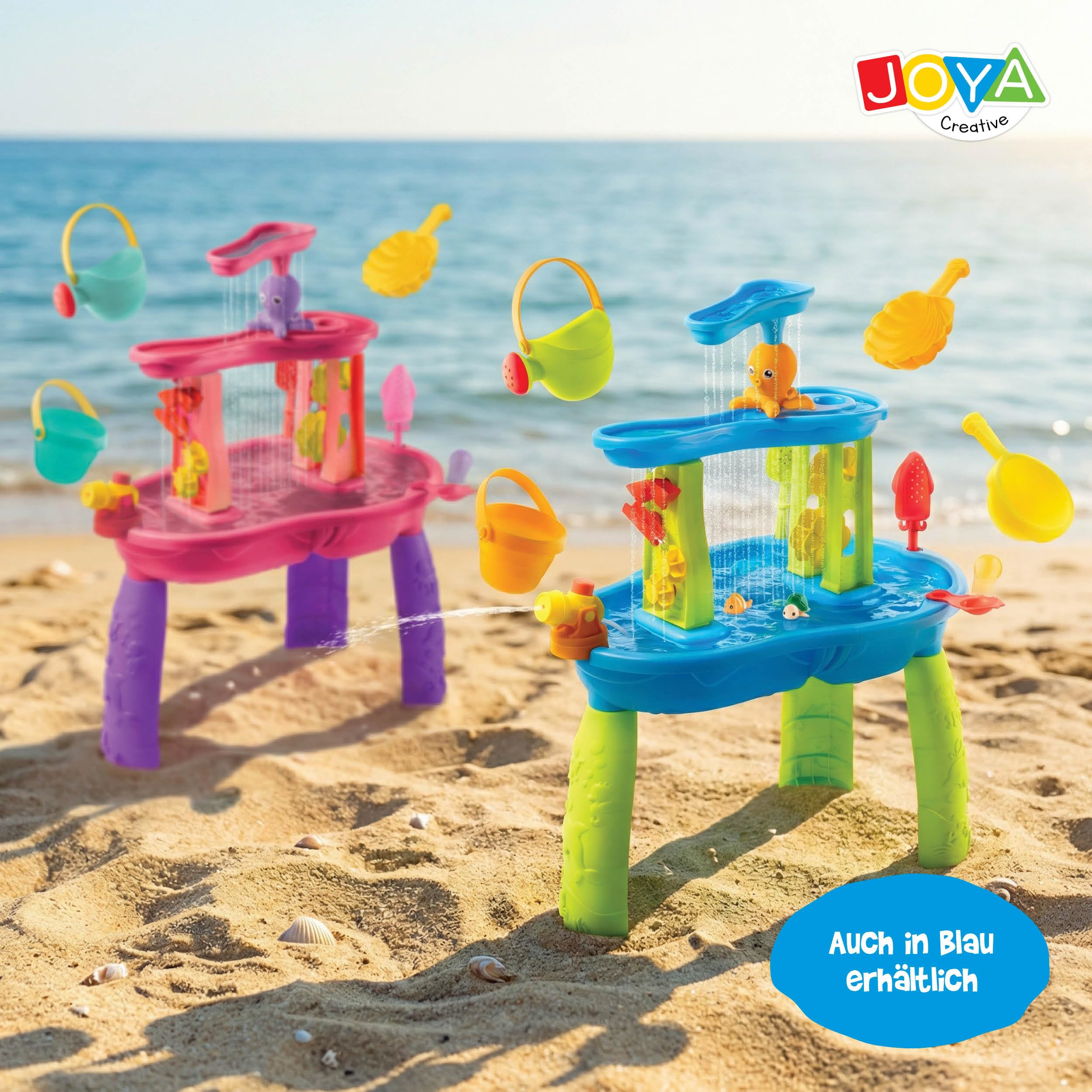 Tavolo d'acqua per bambine, tavolo da gioco ad acqua rosa, set di accessori da 34 pezzi, effetto cascata, dimensioni 59 x 38,5 x 73 cm, tavolo attività con acqua per esterni e giardino