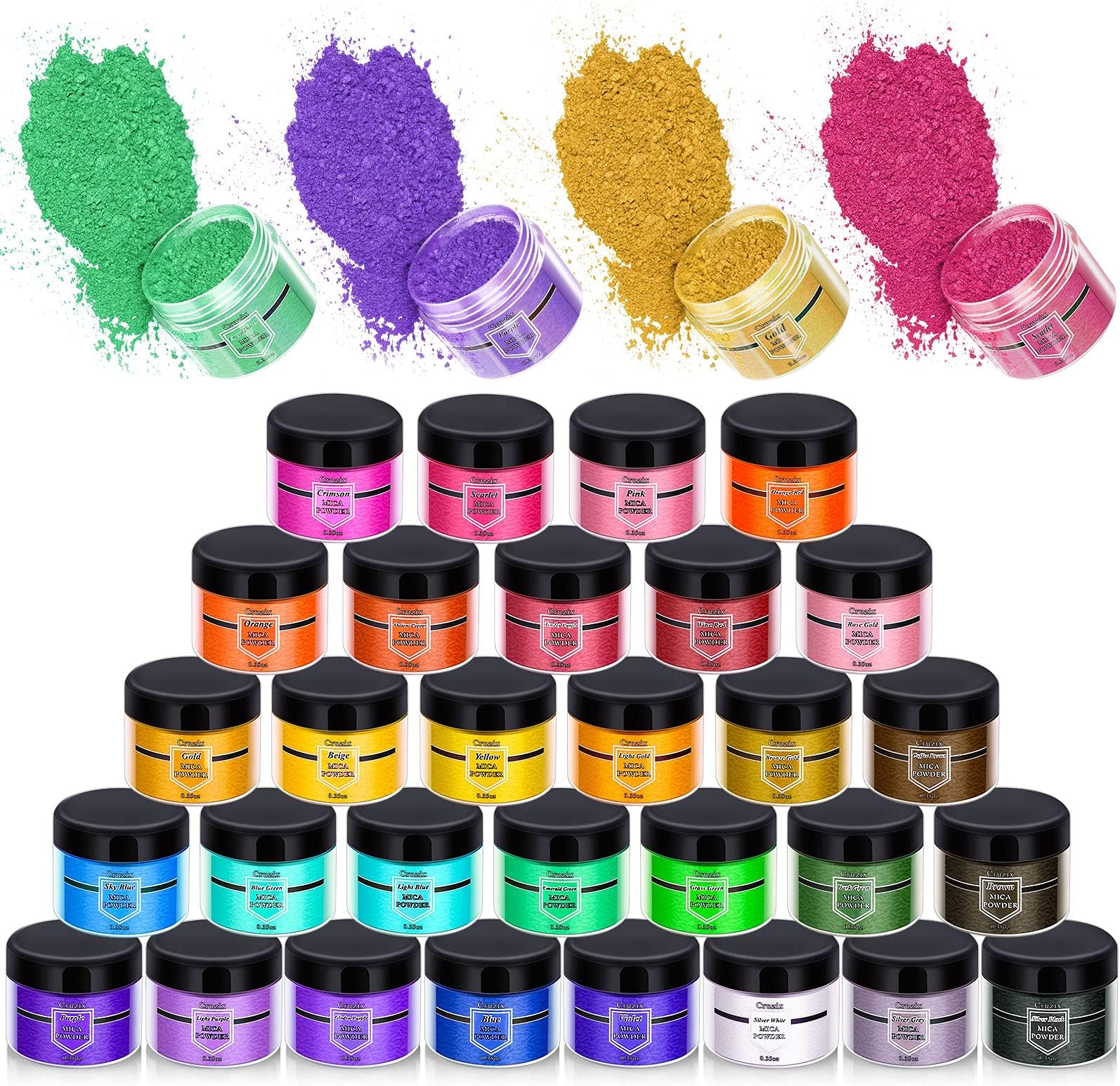 Mica Powder for Epoxy Resin, 30 Color 10g/Jar Pigment Dye for Slime Soap Bath Bombs Candle Making, Cosmetic Pearl for Nails Decor, Makeup, DIY Craft Supplies With Spoons