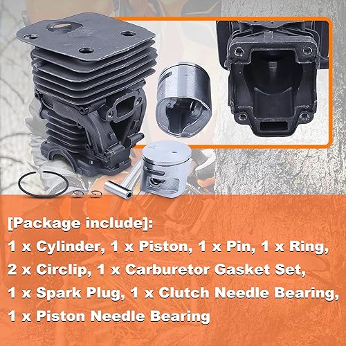 Miniatura 4 de Kit de anillo de pistón de cilindro de 1.732 in para JONSERED CS 2245 CS2250 S para Husqvarna 445 450 450e, cilindro, pistón, pasador, anillo,