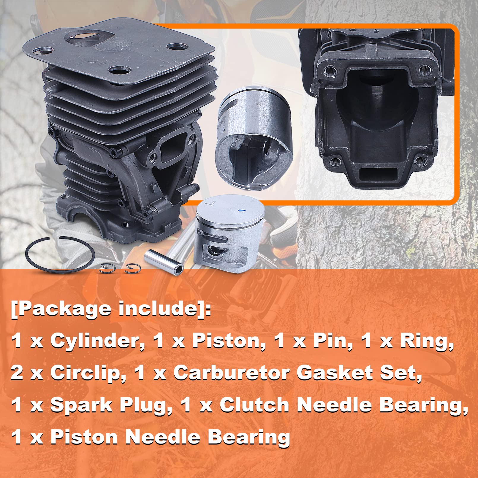 Kit de segments de piston de cylindre de 44 mm pour Jonsered CS 2245 CS2250 S pour Husqvarna 445 450 450e, cylindre, piston, goupille, anneau, circlip, bougie d'allumage