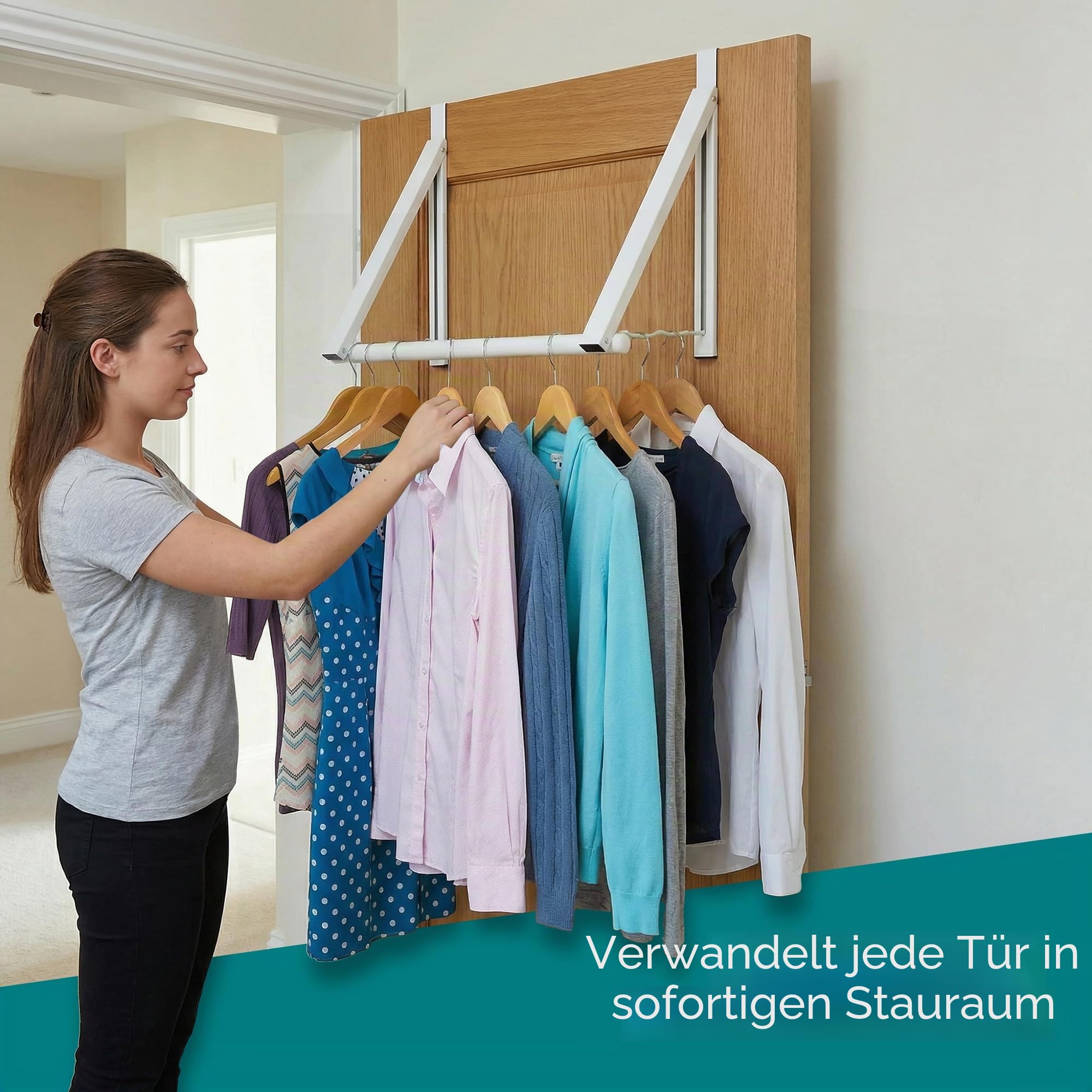 Strapazierfähiger Kleiderständer für Tür, erweiterbar, faltbar, für Schrankstangen, Kleiderstange, Organisieren von Schränken, Aufbewahrung usw. in Badezimmern/Schlafzimmern (weiß)