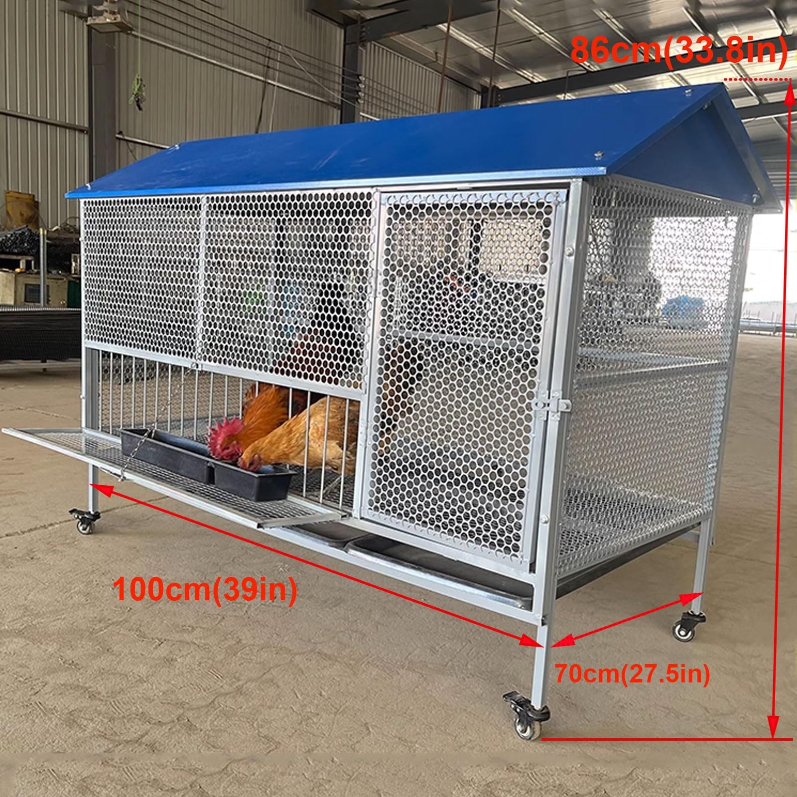 Casetta Per Galline Ovaiole In Ferro Completamente Lavabile 100 * 70 * 116CM Gabbia Per Galline Con Ruote Design Rialzato Sul Fondo Per Anatre E Conigli