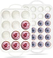 AOTASO Silicone Cupcake Pan Set: 12-Cup Regular + 24-Cup Mini Nonstick Muffin Pans with Metal Frame, BPA-Free Cream (2 Pack)