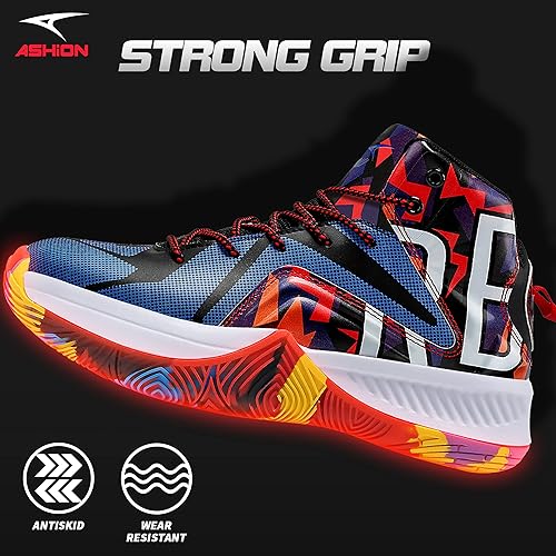 Miniatura 5 de ASHION Zapatos de baloncesto para hombre, tenis de baloncesto medios, antideslizantes, para entrenamiento con amortiguación al aire libre