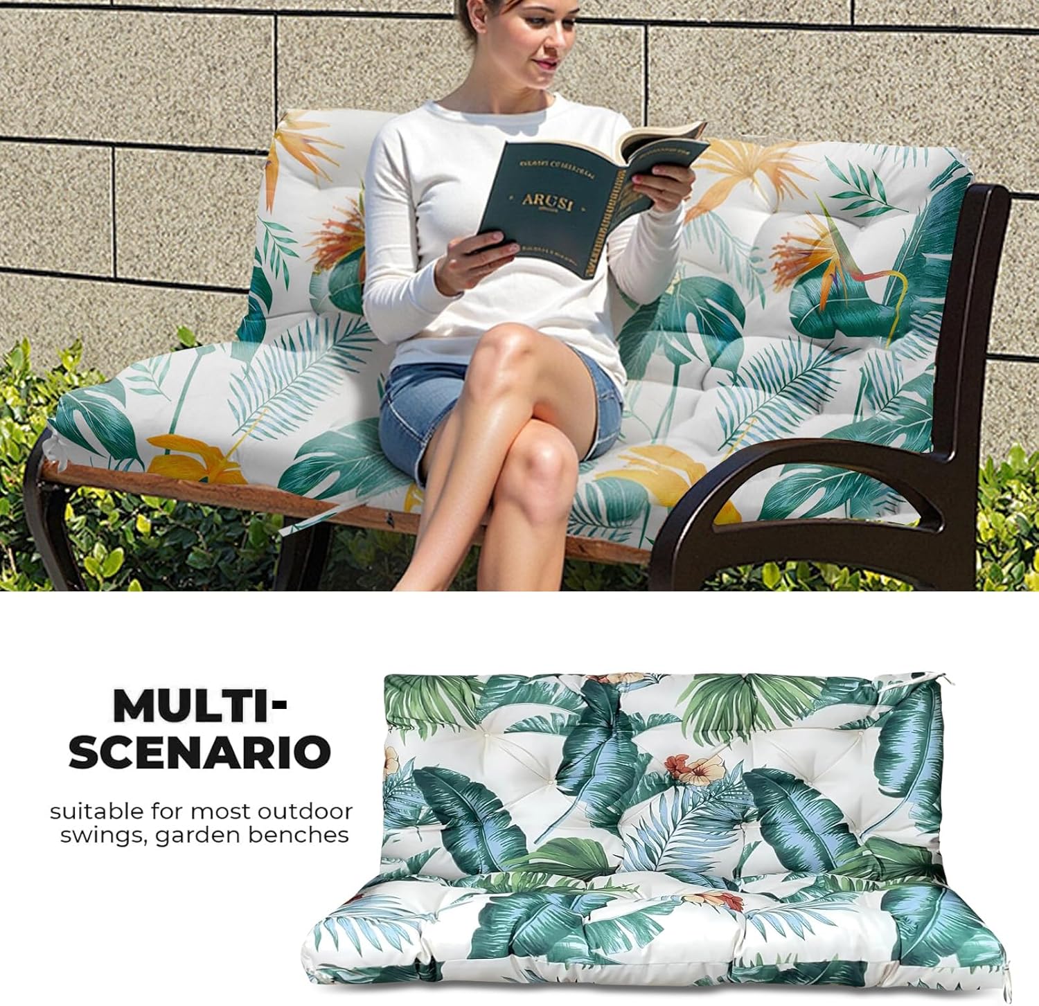 Porch Swing Cushions, Waterproof Swings Replacement Cushion 2-3 Seater with Backresk, Outdoor Thickened Patio Swings Cushion for Patio Furniture with Ties 60×40"