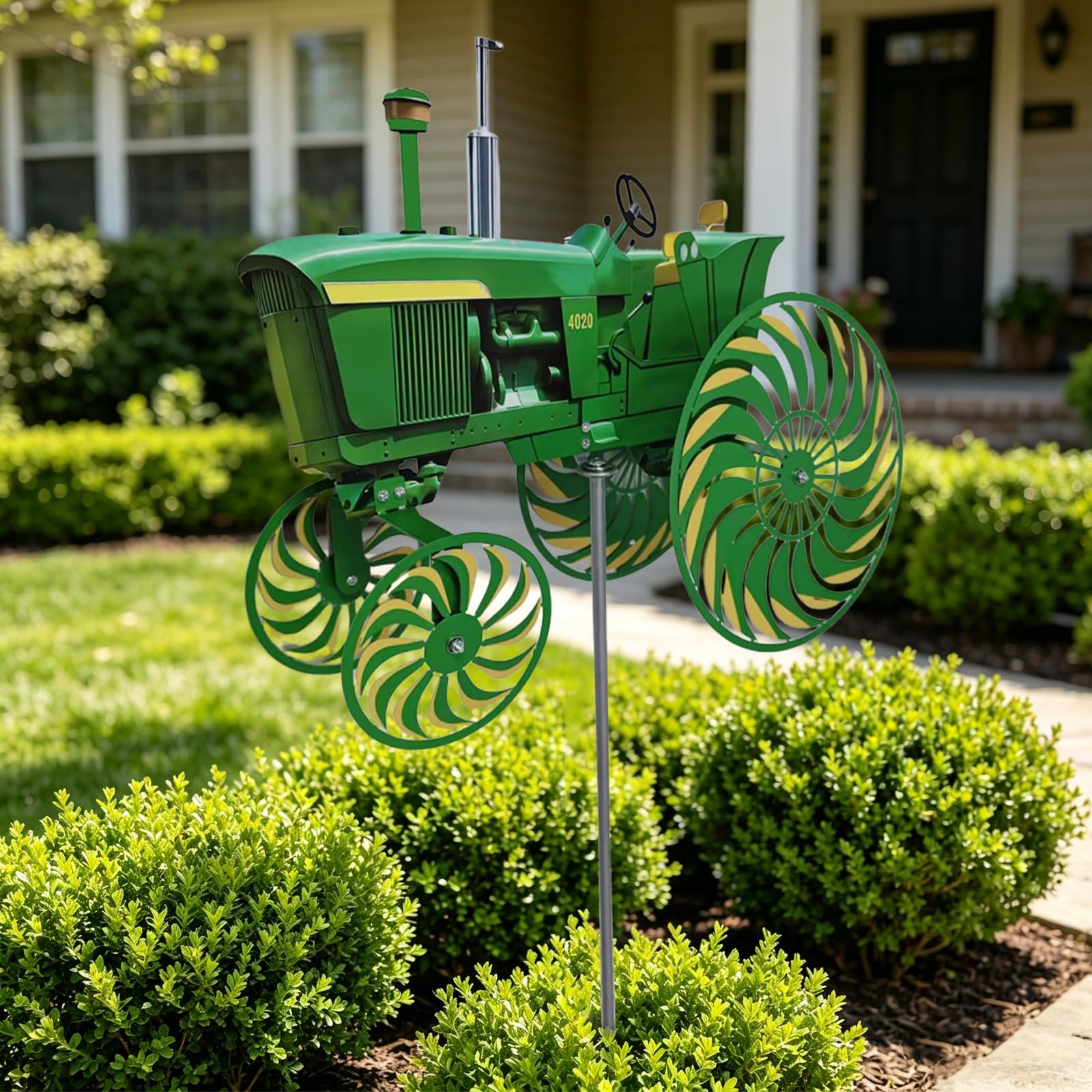 Moulin à Vent de Jardin Tracteur Vert, Ornement à Piquer avec Roue Tournante, Idéale pour Terrasse, Cour et Jardin (Vert)