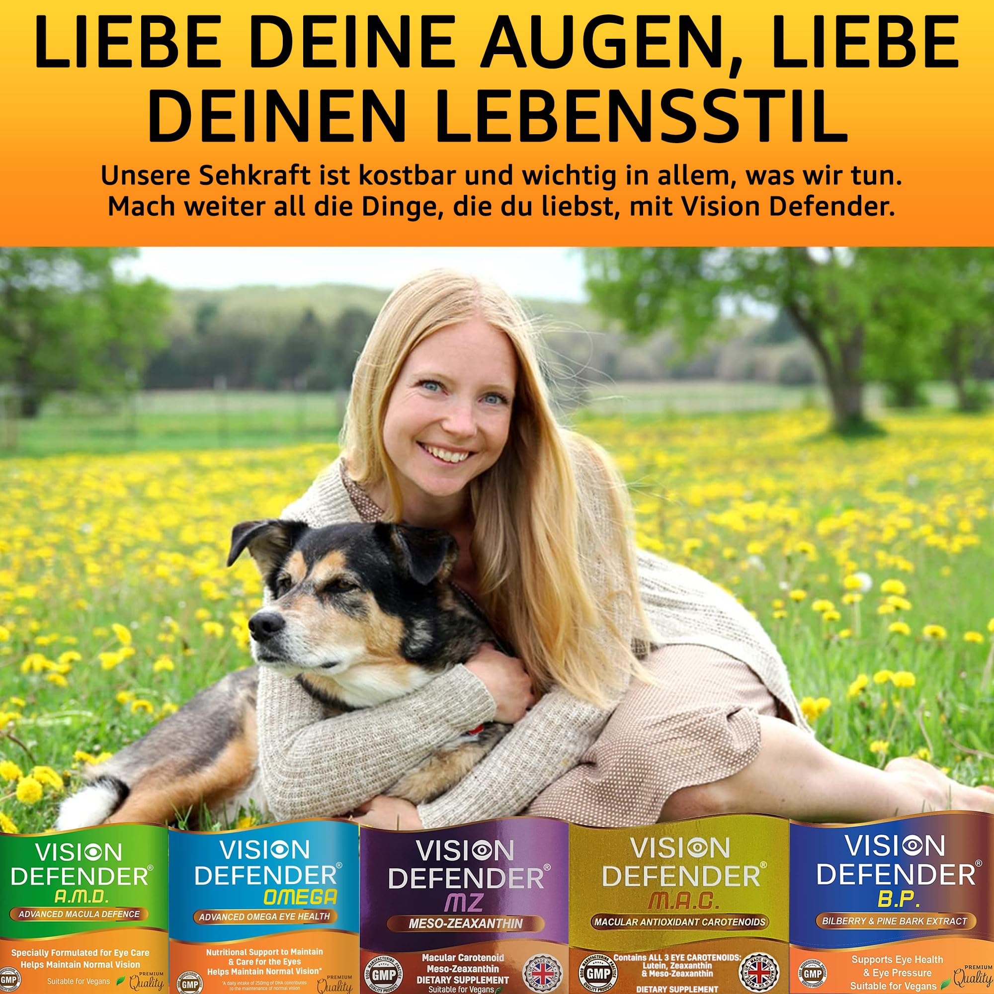 Vision Defender MAC Augenvitamine – Dreifach-Carotinoide: Lutein 10mg, Zeaxanthin 2mg & Meso-Zeaxanthin 10mg – Unterstützung für Sehkraft & Augengesundheit – 90 Kapseln – Hergestellt in Großbritannien