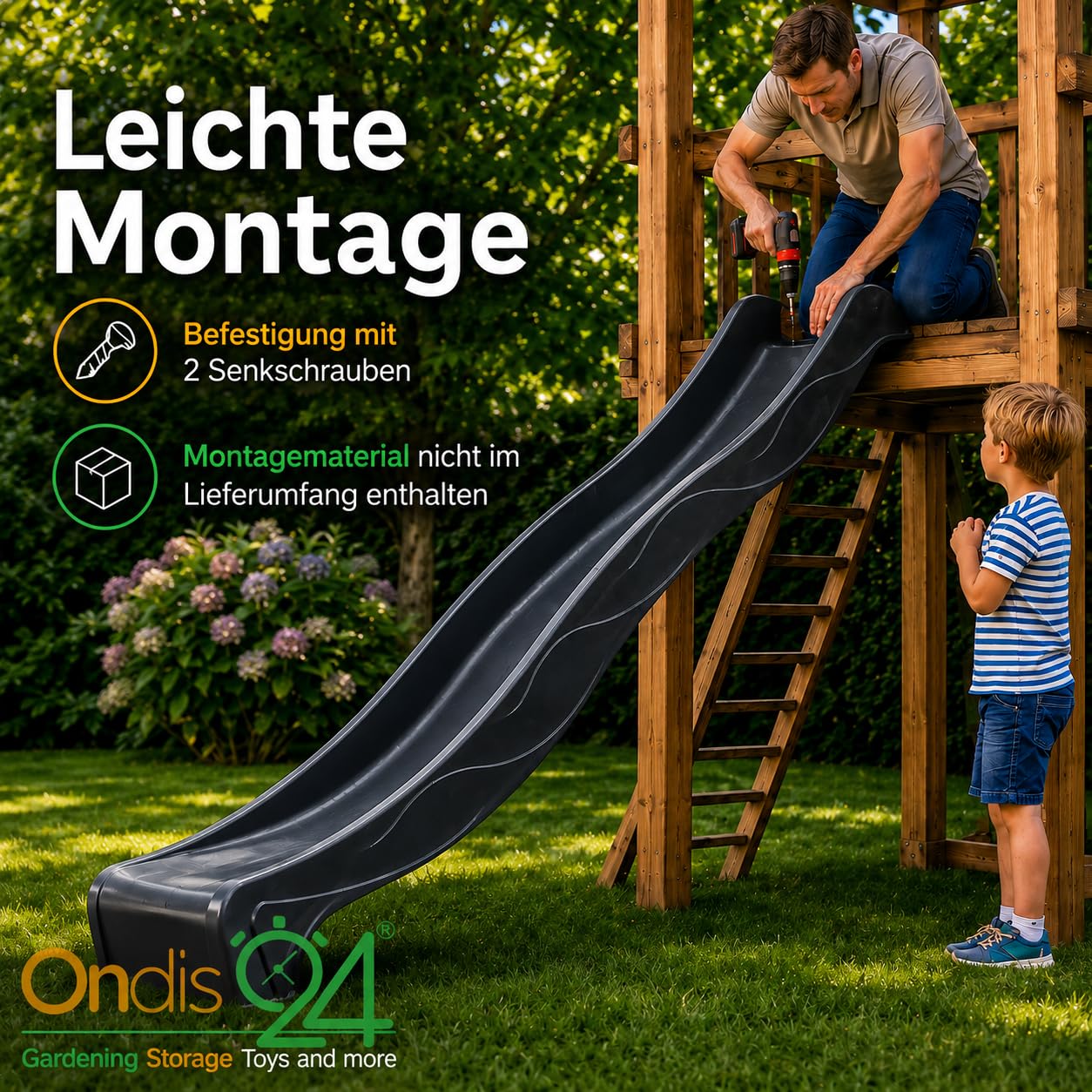 Ondis24 Wellenrutsche 3m Kinderrutsche Anbaurutsche Wasserrutsche für Spielturm ab 3 Jahren Anthrazit