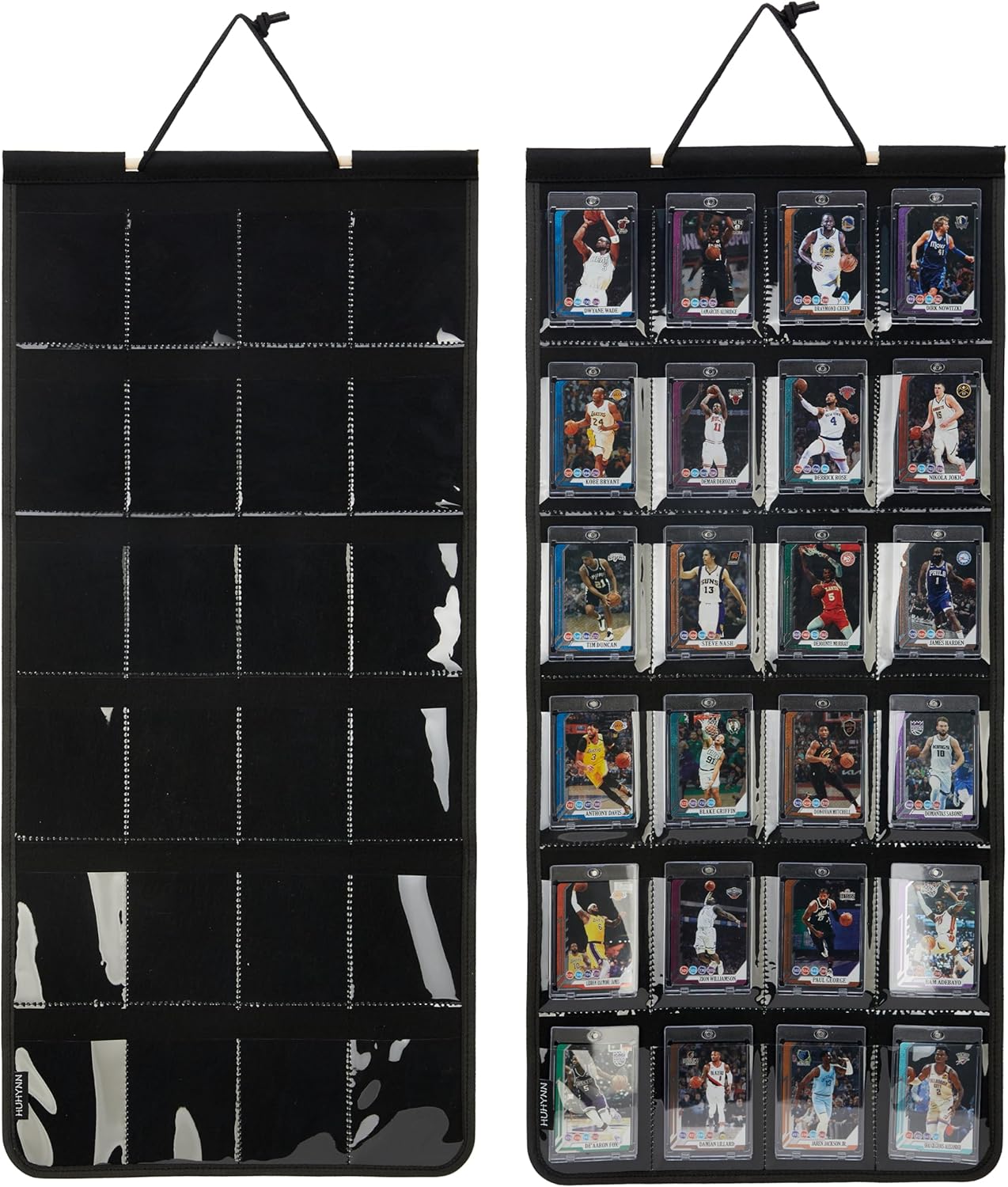 Trading Card Display, Hanging Organizer for Baseball Basketball Football Trading Cards, Graded Sports Card Display for PSA CGC BGS SGC Slabs(24 Slots-Black)
