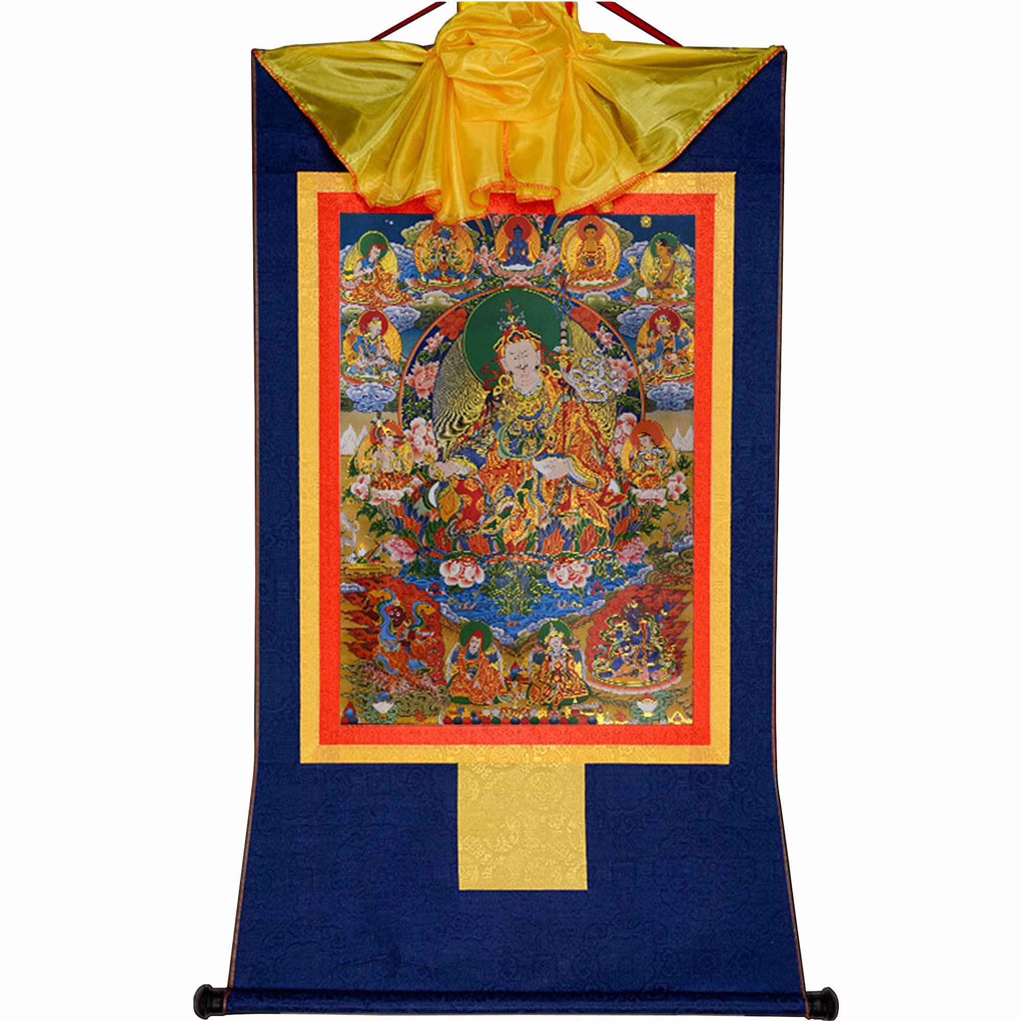 Gandhanra Thangka Tibétain - Les huit formes de Guru Rinpoché Thangka - Peinture Tantrique Bouddha à Dorure - Tapisserie Mural pour Décoration Zen - Méditation et Relaxation Spirituelle