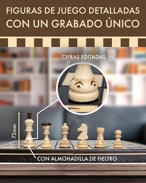 Foto 5 de 8 de ChessEbook Juego de Ajedrez Pearl - Tablero de Ajedrez de Madera 34 x 34 cm, Juego de Tablero Ajedrez Plegable