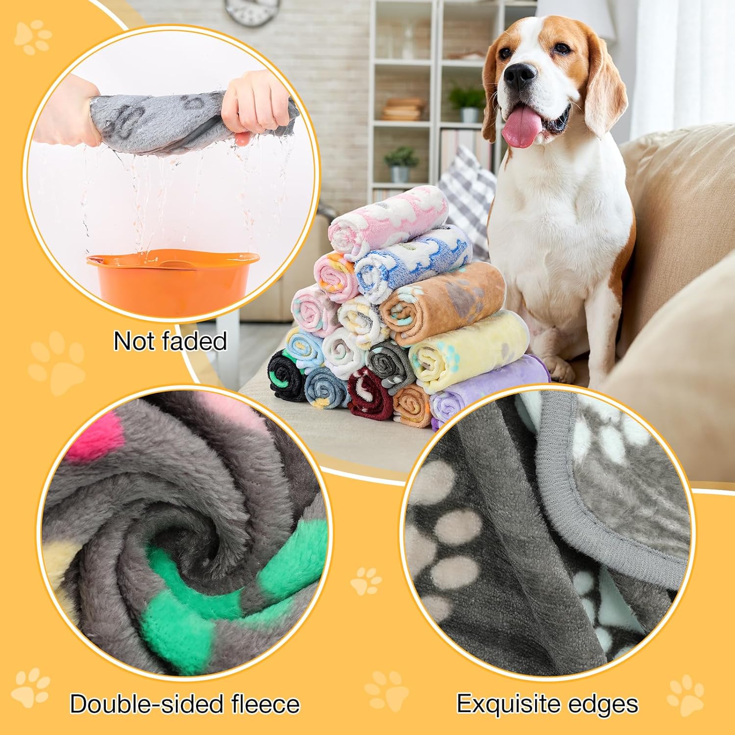 Chumia 18 Pcs Fleece Pet Blanket Soft Warm Sleep Mat Fluffy Cute Puppy Supplies Paw Bone Star Elephant Dot Heart Print Design Bed Blankets for Dog Cat Kitten Animals(30 x 20 Inch,Cute) - Image 3