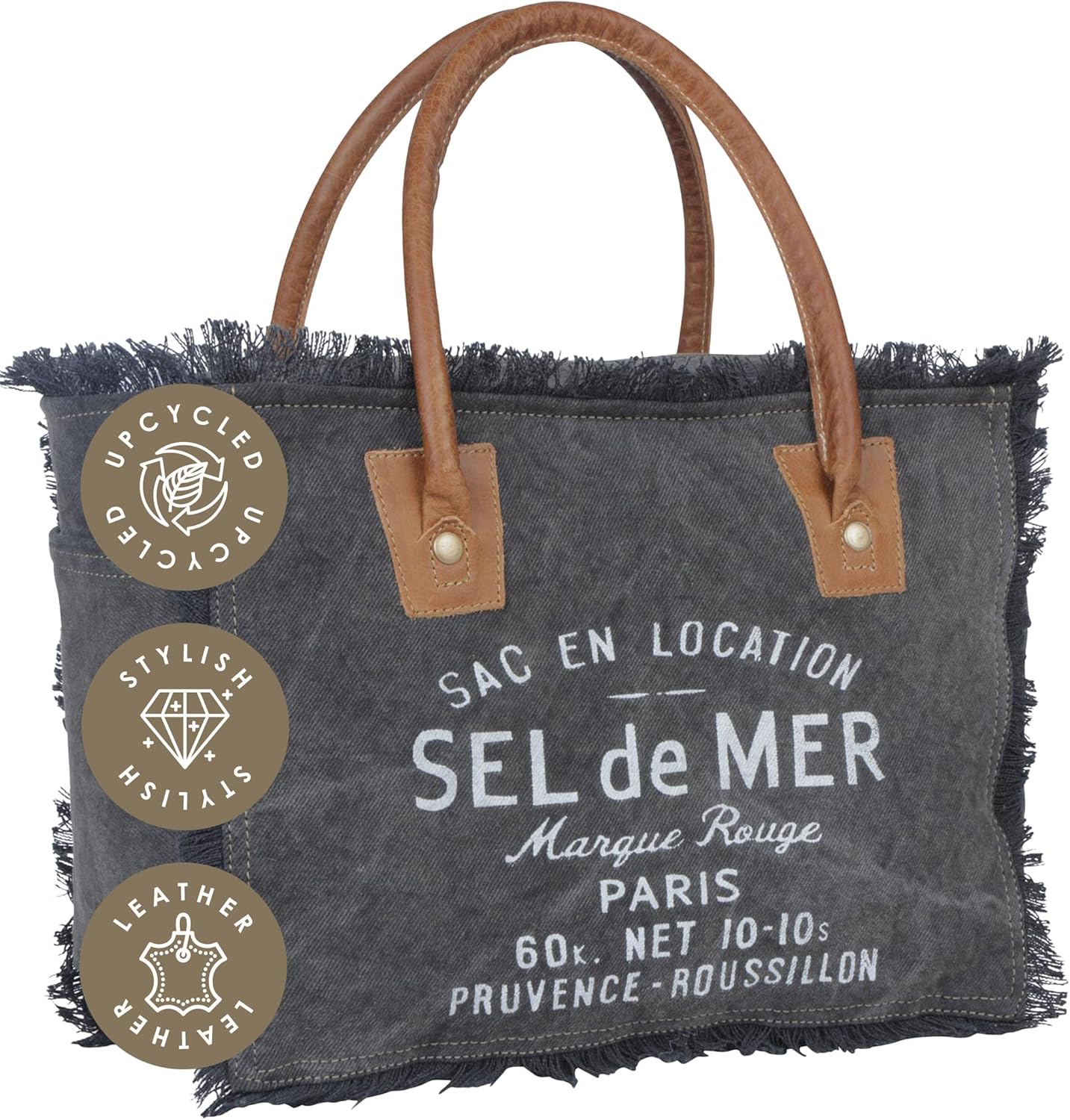 Myra Bag Sel De Mer Canvas Purses for Women - Canvas Tote Bag with Leather Strap, French Inspired Fabric Handbags for Women