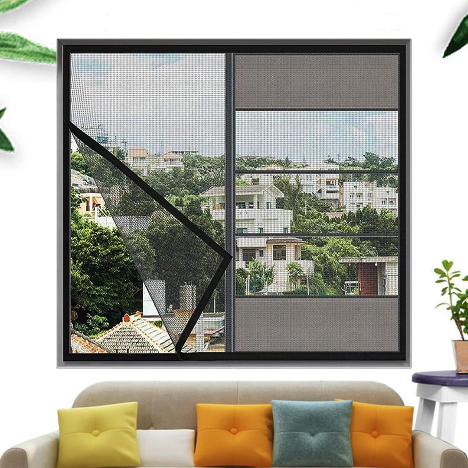 Vollenc Black Self-Adhesive Mosquito Net For Window 110X140cm For Indoor, Outdoor, Plastic, Wood, Aluminum Window