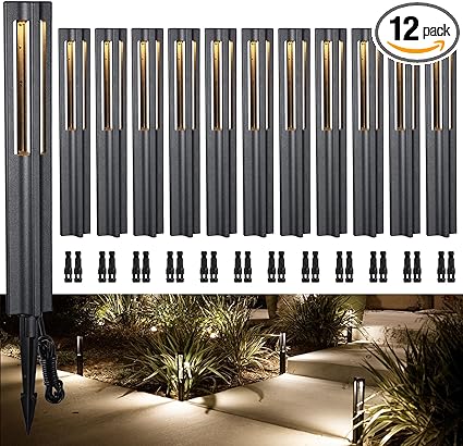 LEONLITE 12-Pack Low Voltage Path Lights, 3W LED Landscape Pathway Lights, Outdoor Landscape Lighting for Driveway, Garden, Aluminum, 12-24V AC/DC, ETL Listed, IP65 Waterproof, 3000K Warm White, Black