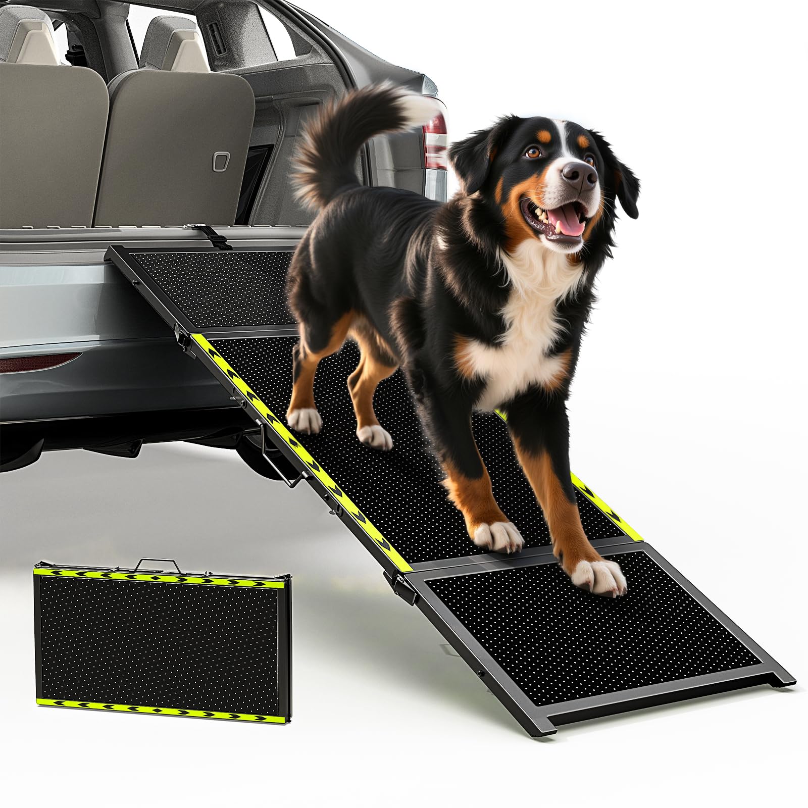 67''L & 20''W Dog Ramp for Car - Portable Extra Wide Pet Ramp for Medium & Large Dogs with Non-Slip Rug Surface, Dog Steps Stair for Car SUV/Truck/RV/High Bed, Up to 250LBS, Black