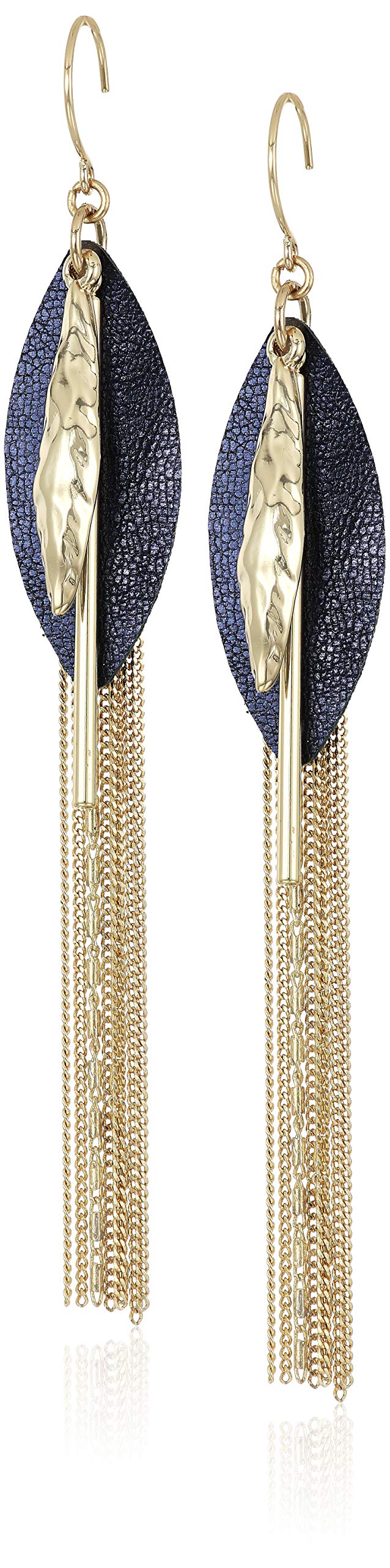 French Connection Leather Fringe Drop Earrings, Navy, One Size