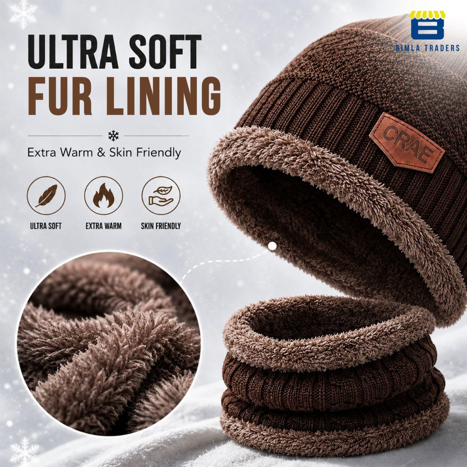 BTfash Mens Sports Winter Beanie Hats Scarf Set Warm Knit Hats Skull Cap Neck Warmer with Thick Fleece Lined Winter Hat & Scarf (2 Piece Combo) (Brown) 2